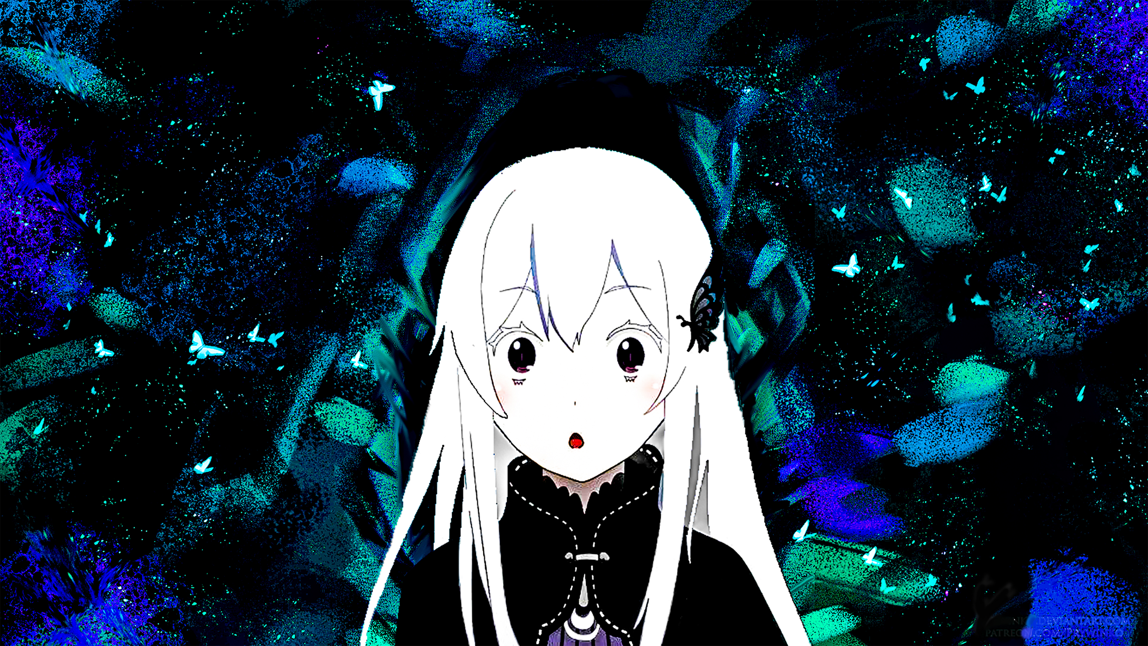 Echidna Anime Girlfriend Beta People White Butterfly Cyan Dark 3840x2160