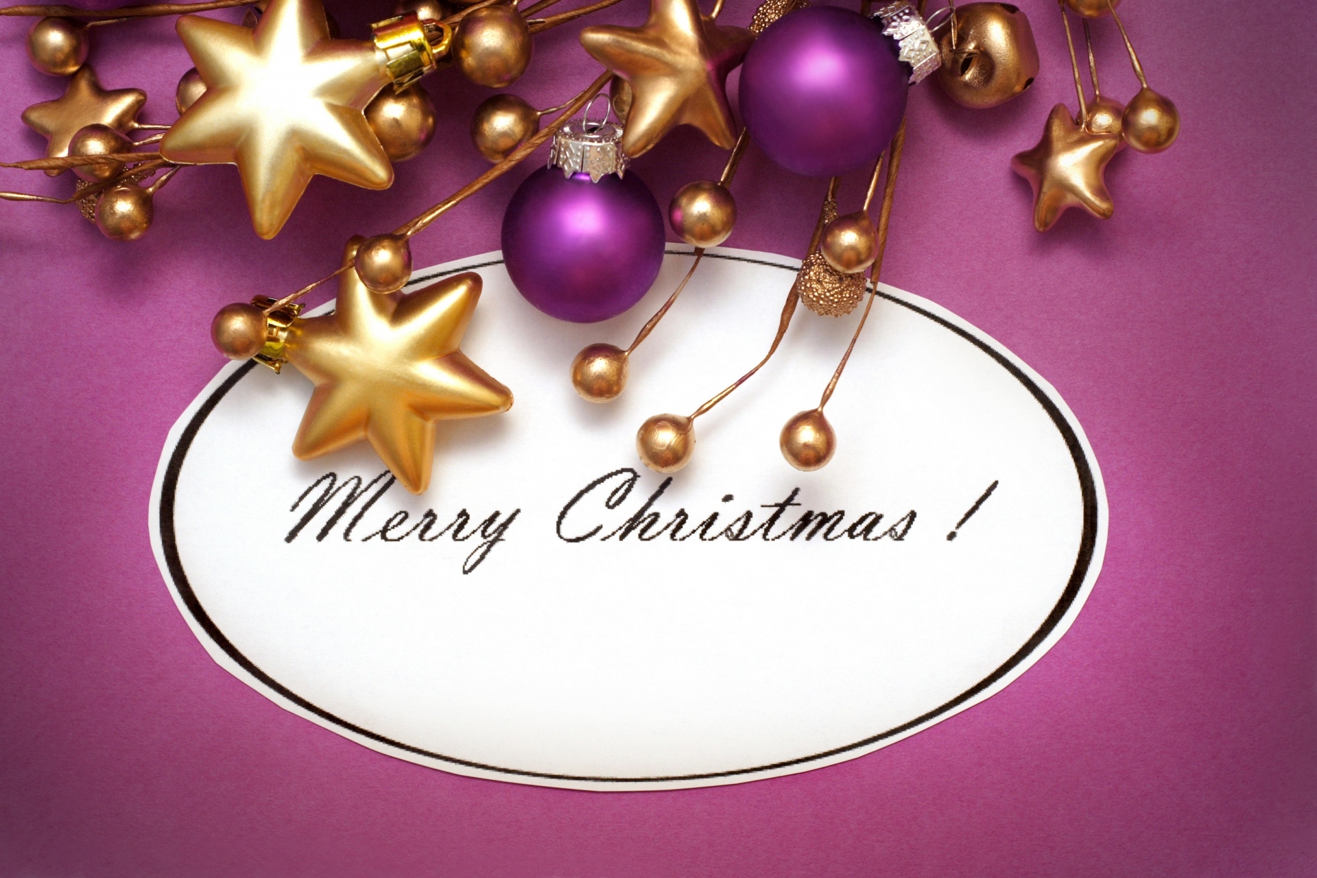 Bauble Christmas Decoration Golden Merry Christmas Purple Star 1920x1280