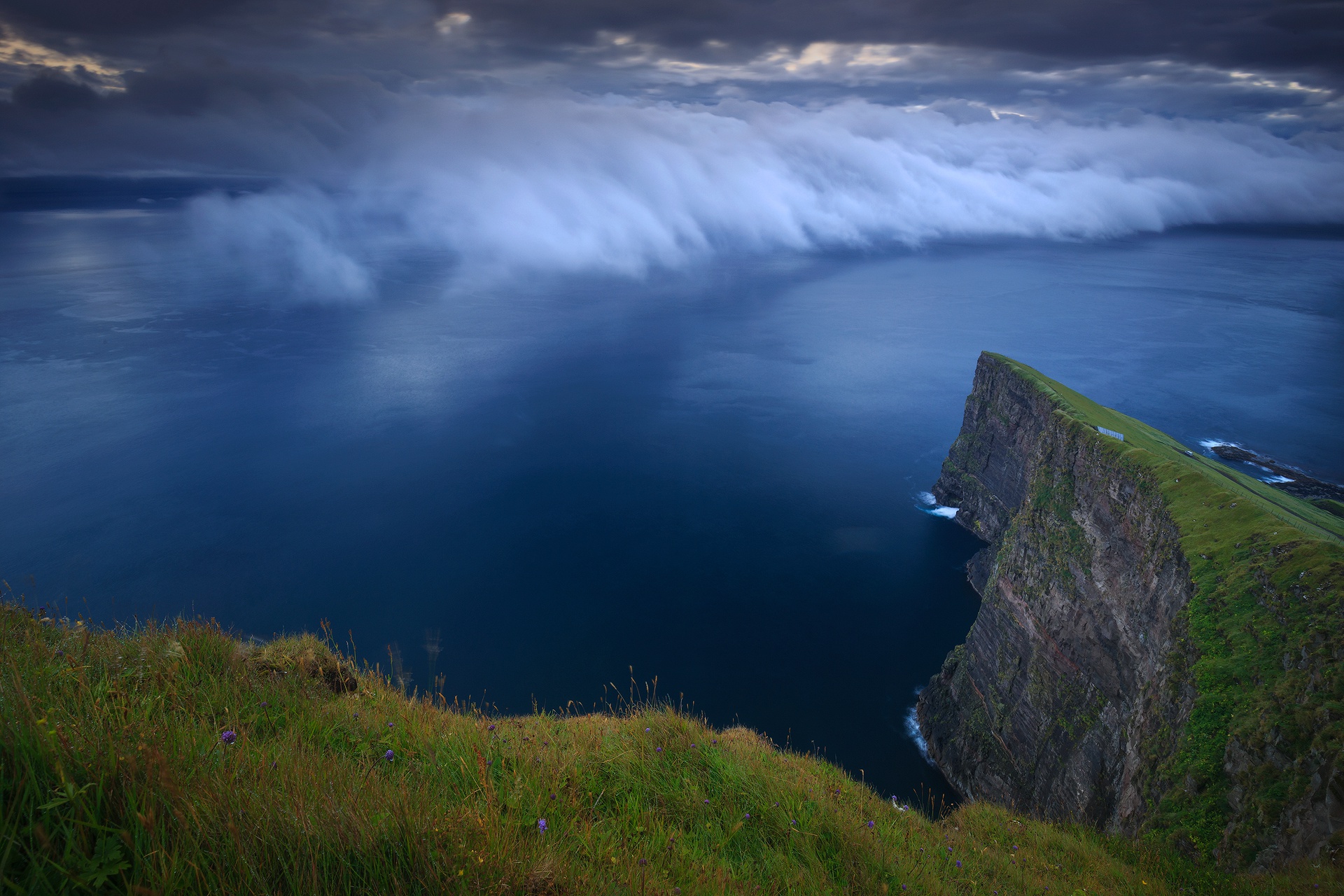 Cliff Cloud Coast Faroe Islands Nature Ocean 1920x1280