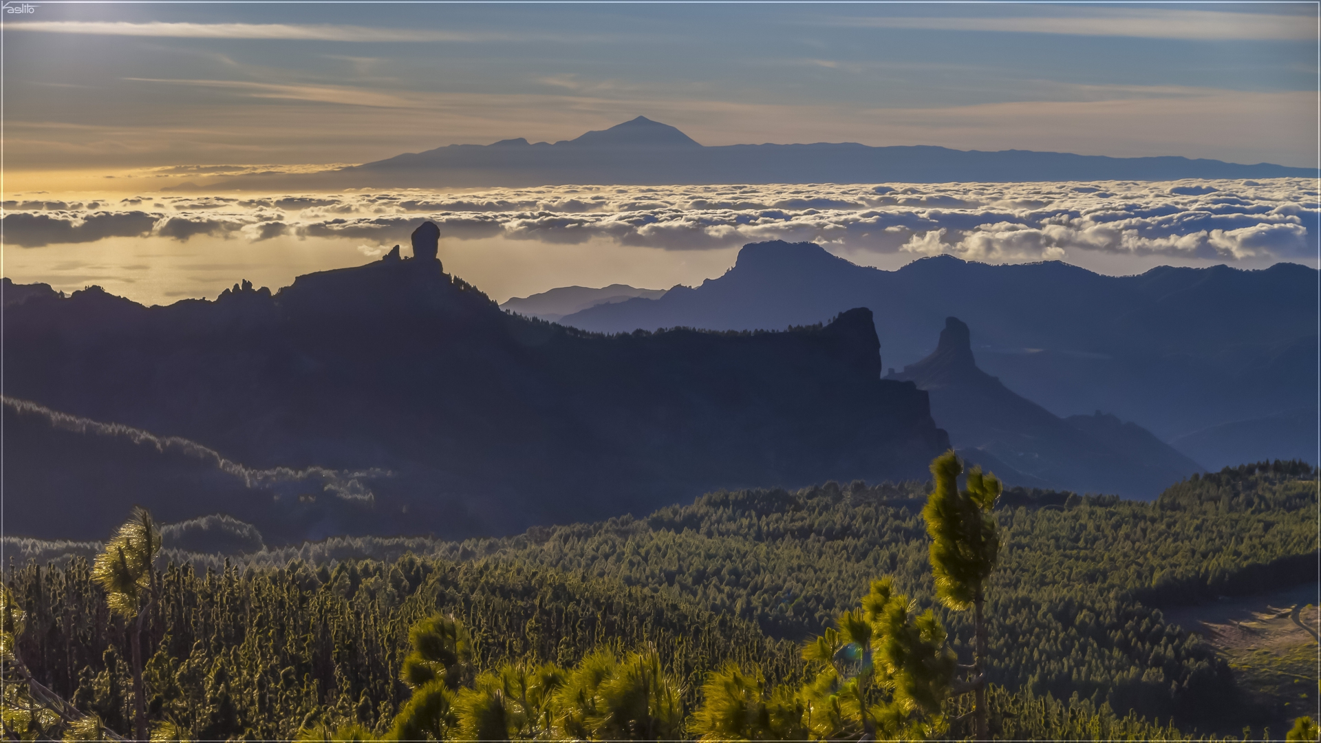 Landscape Mountain Top Canary Islands Clouds Teide Kaslito 1920x1080