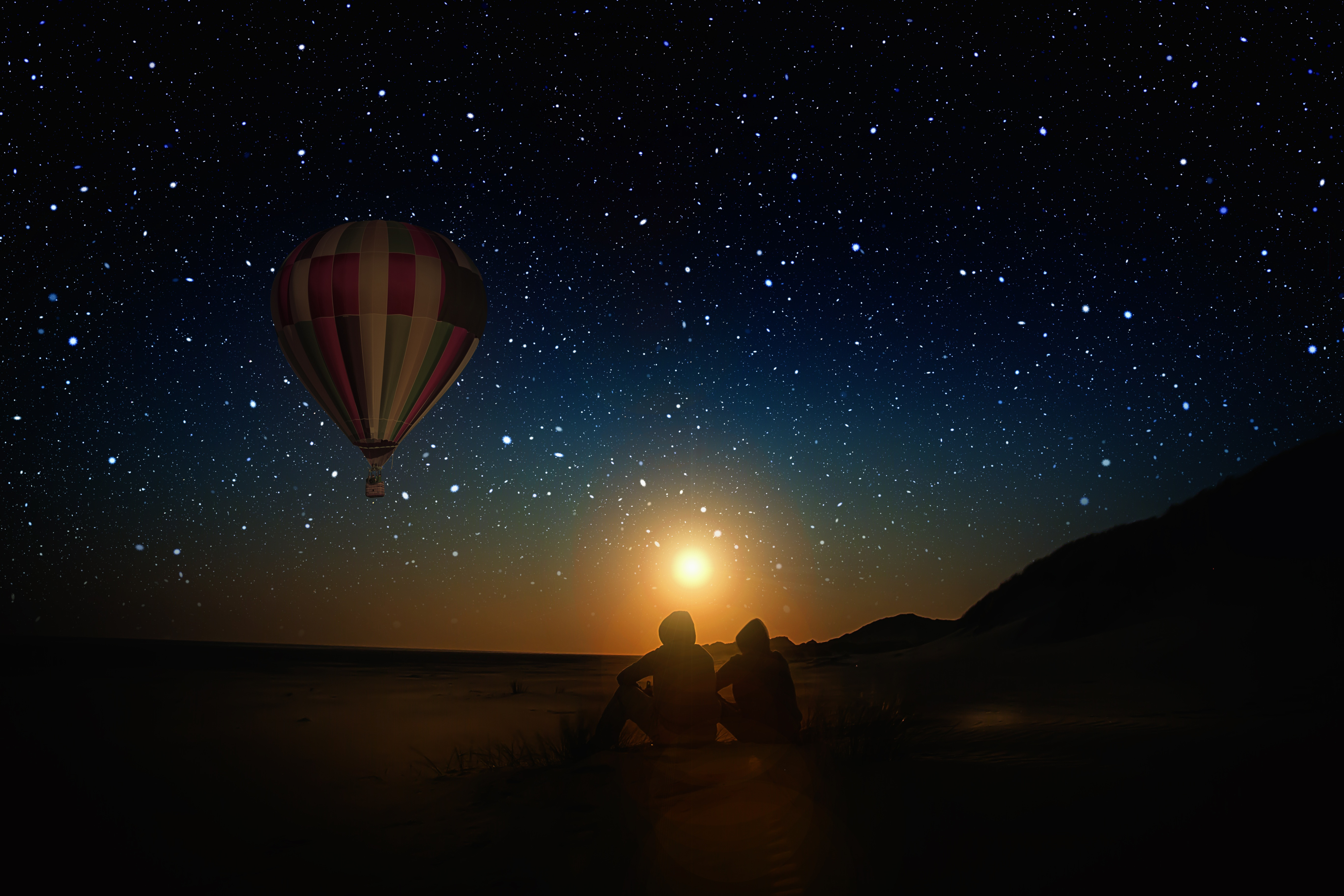 Hot Air Balloon Night Starry Sky 4000x2667