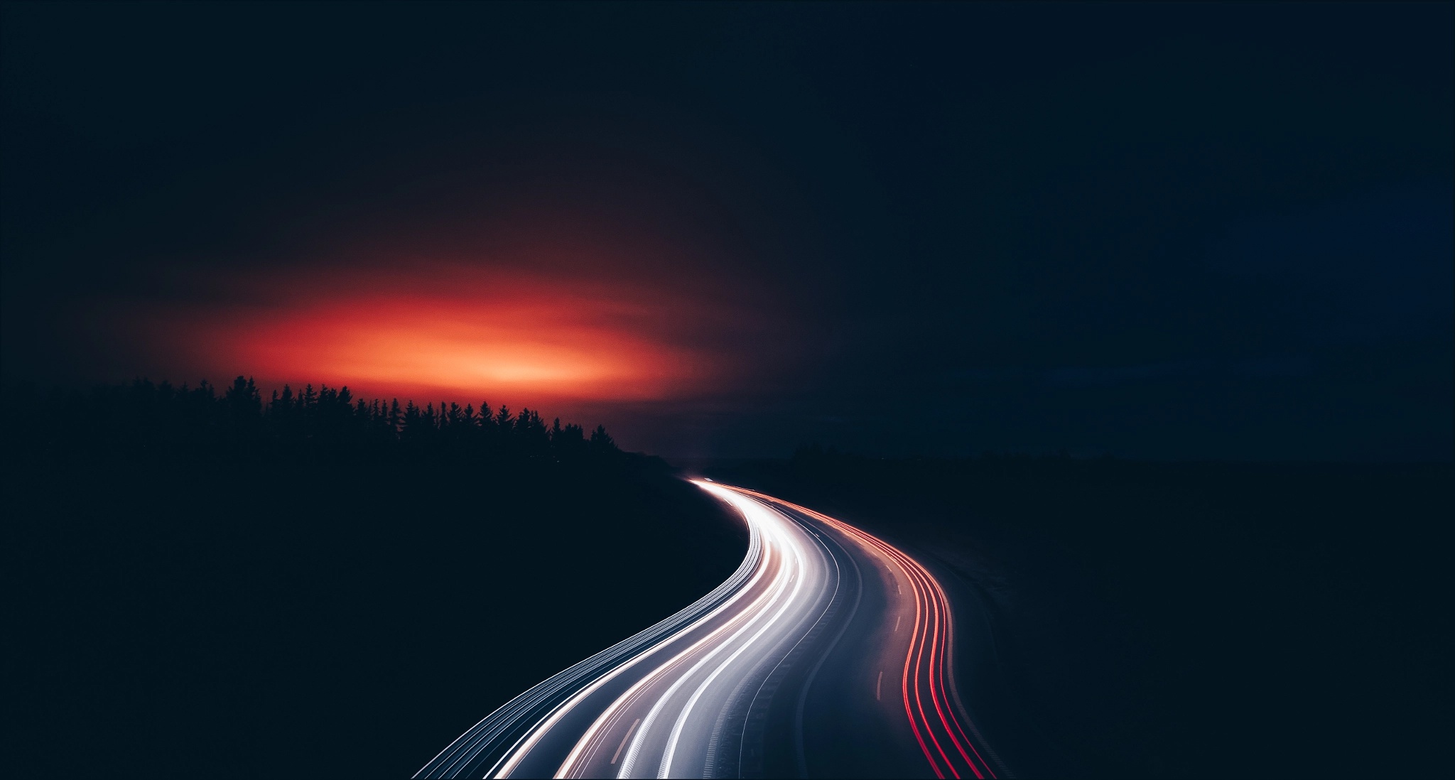 Highway Light Night Road Time Lapse 2048x1098