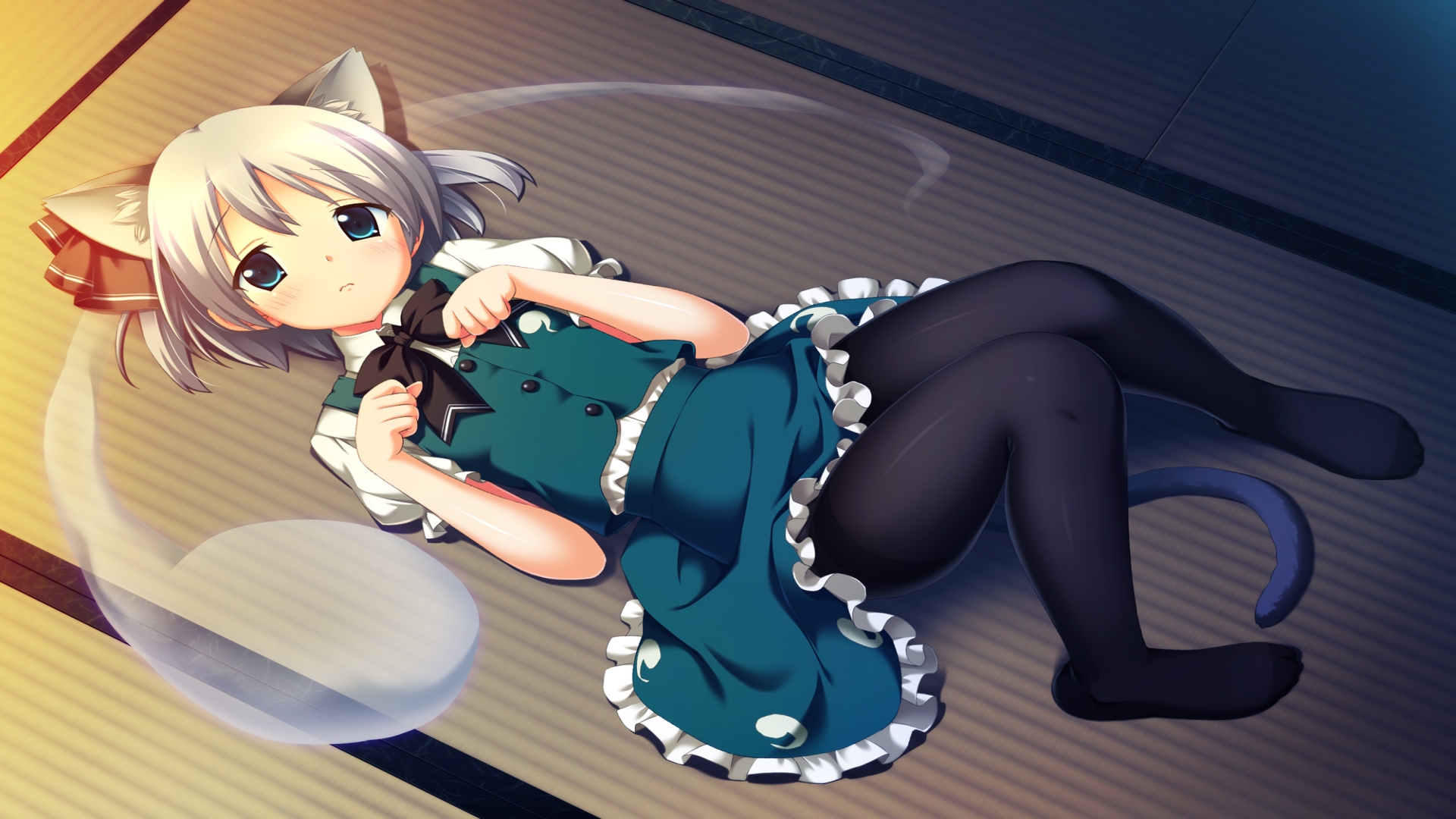 Touhou Myon Konpaku Youmu Anime Girls Animal Ears Tail Anime Cat Girl On The Floor Knees Together As 1920x1080