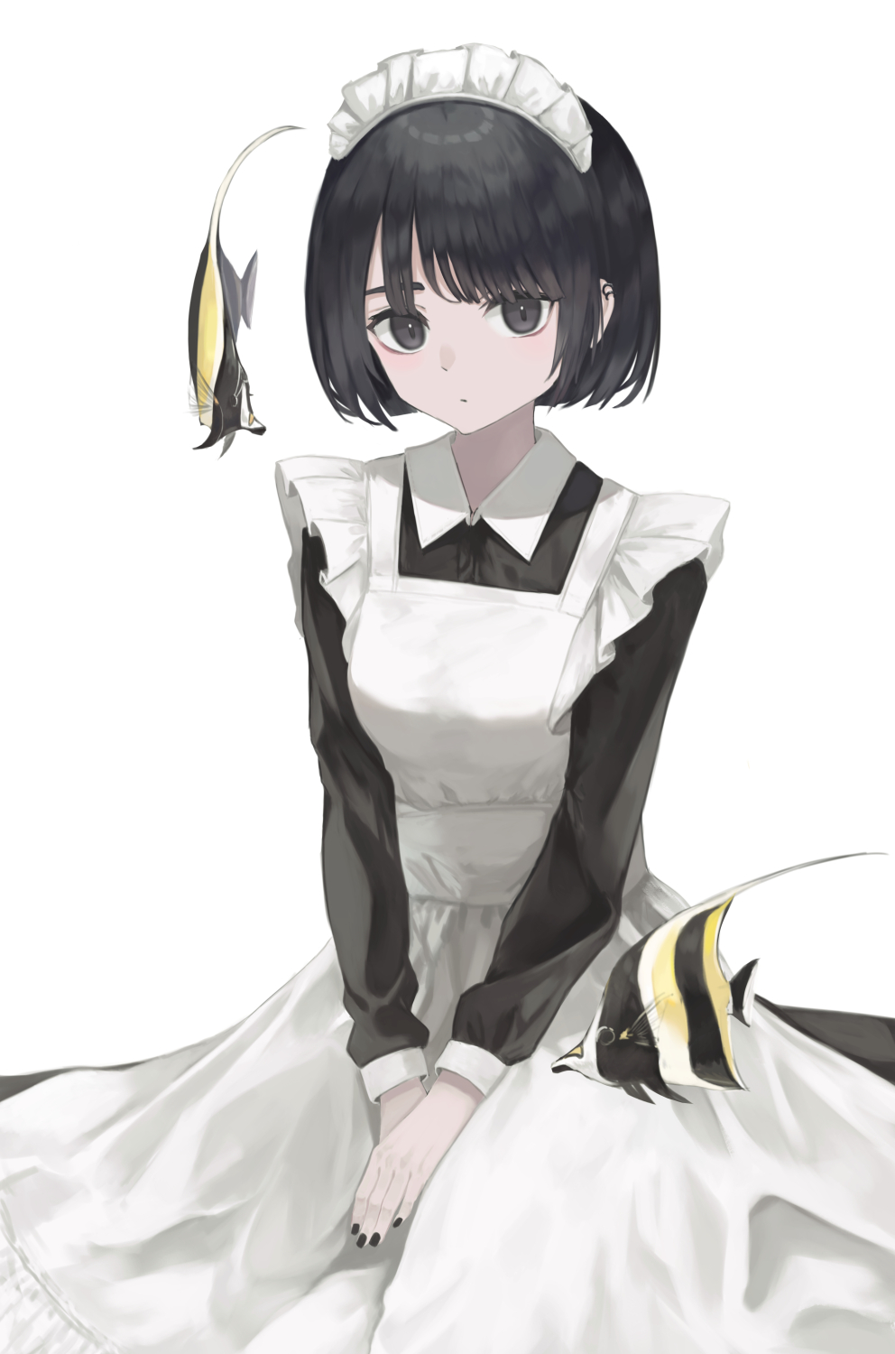 Anime Anime Girls Digital Art Artwork 2D Portrait Display Vertical Ogami Ren Maid Outfit Short Hair  992x1500