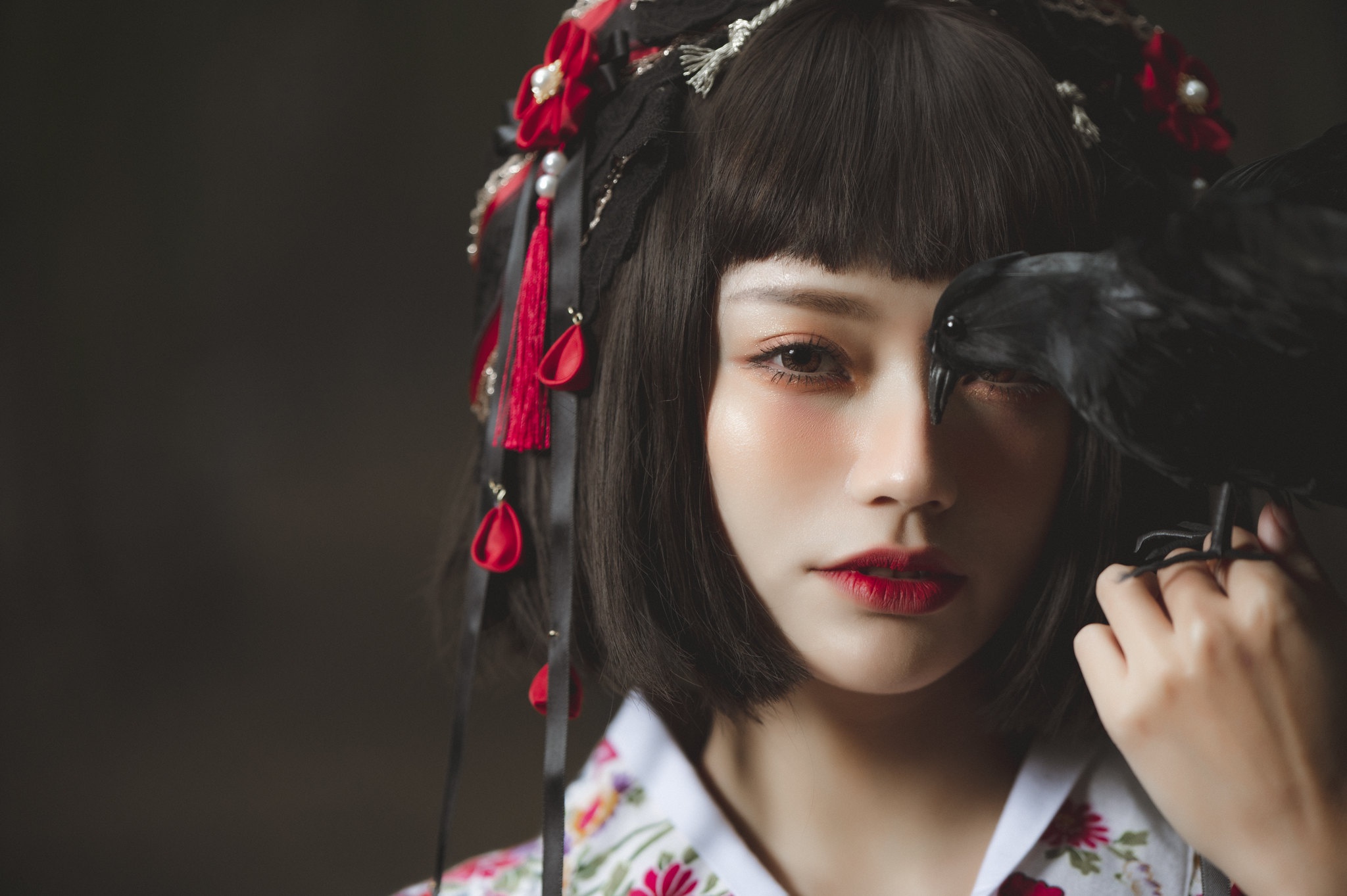 Asian Model Women Brunette Short Hair Crow Hair Ornament Traditional Clothing 2048x1363