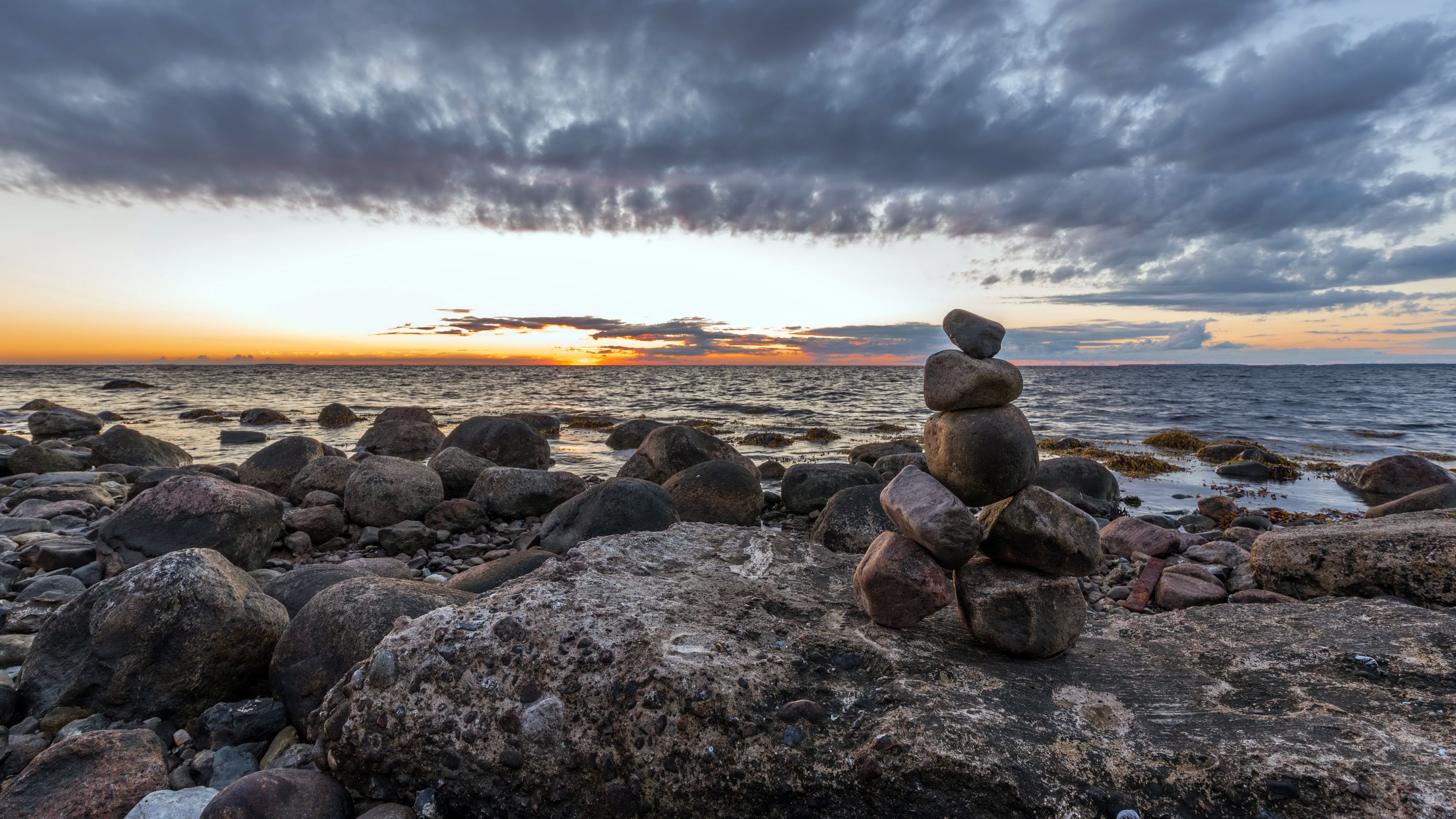 Horizon Nature Ocean Stone Sunset 3840x2160