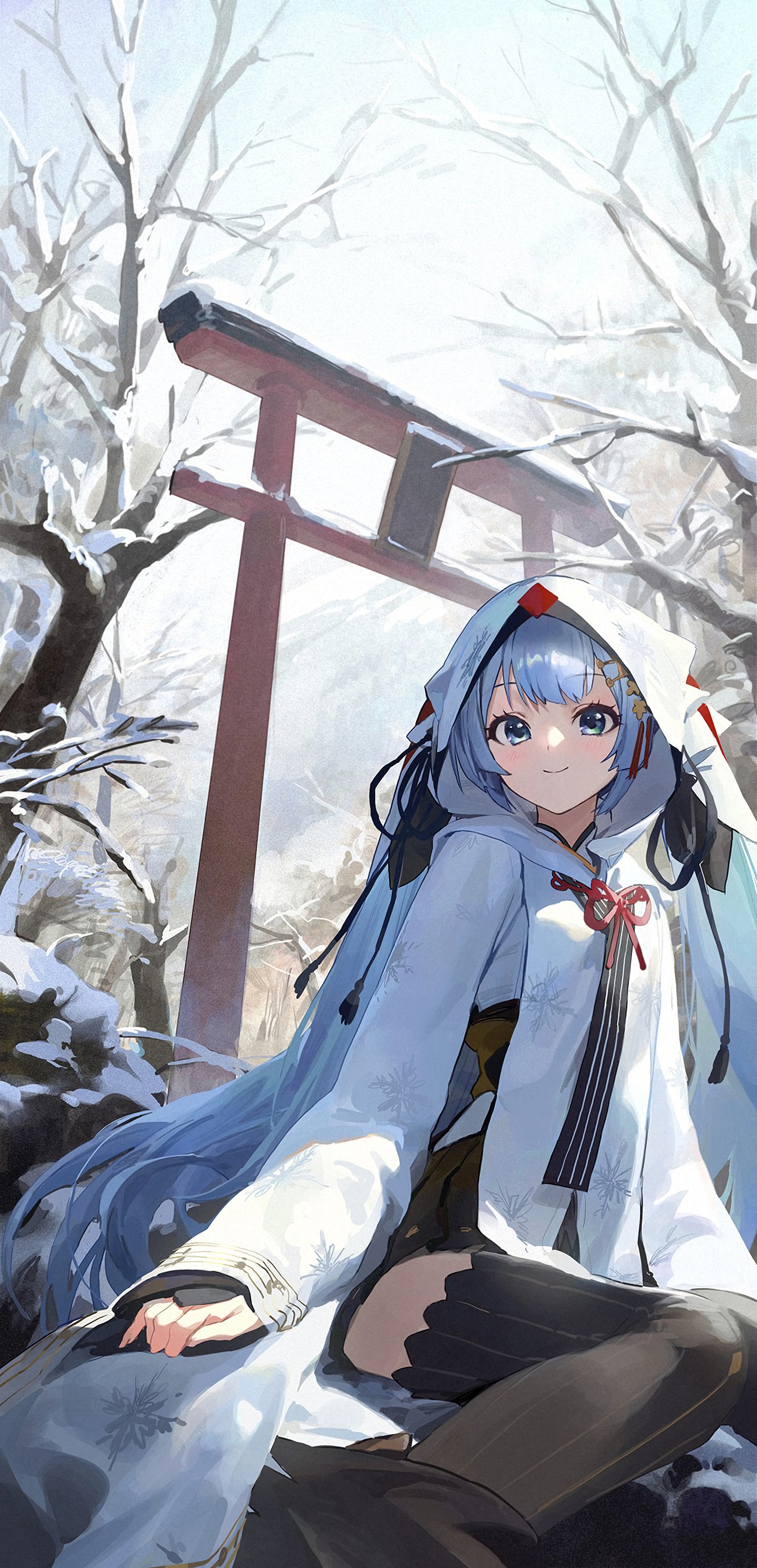 Anime Anime Girls Winter Torii Snow Vocaloid Hatsune Miku Yuki Miku Mossi Artist 3952x8188