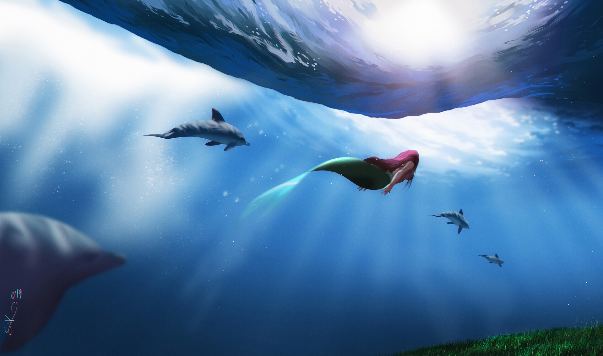 Ariel The Little Mermaid Dolphin Mermaid Red Hair The Little Mermaid Underwater 1920x1135