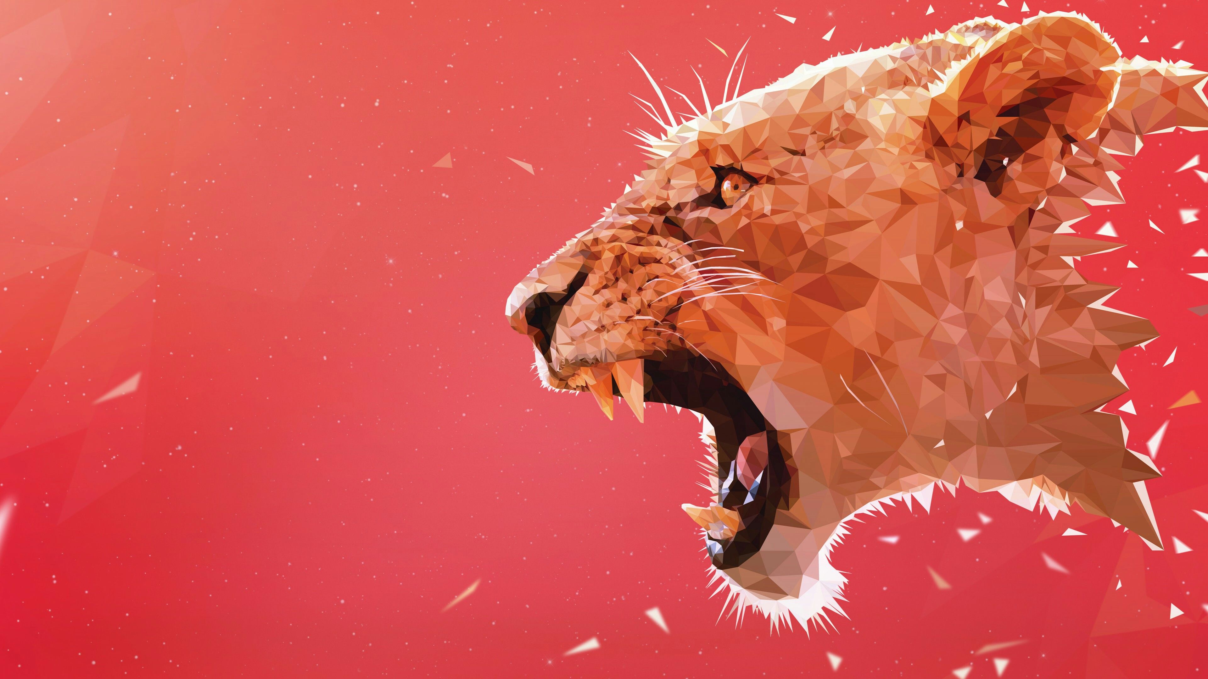 Roar Abstract Animals Mammals Digital Art Big Cats Simple Background Red Background Lion 3840x2160