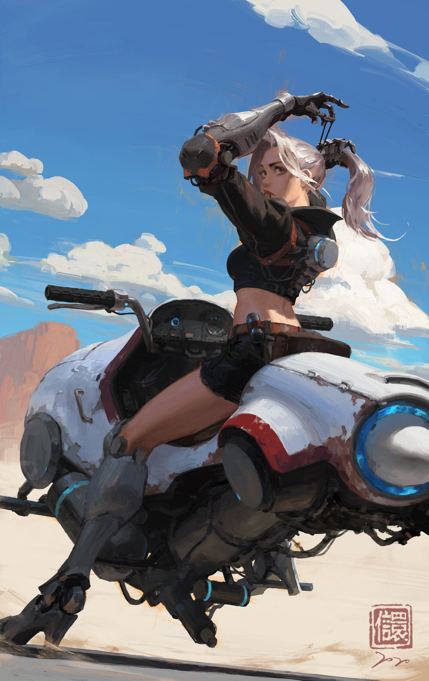 Character Design Bikes Biker Women Science Fiction Cybernetics Ponytail Desert Wasteland Futuristic 1428x2266