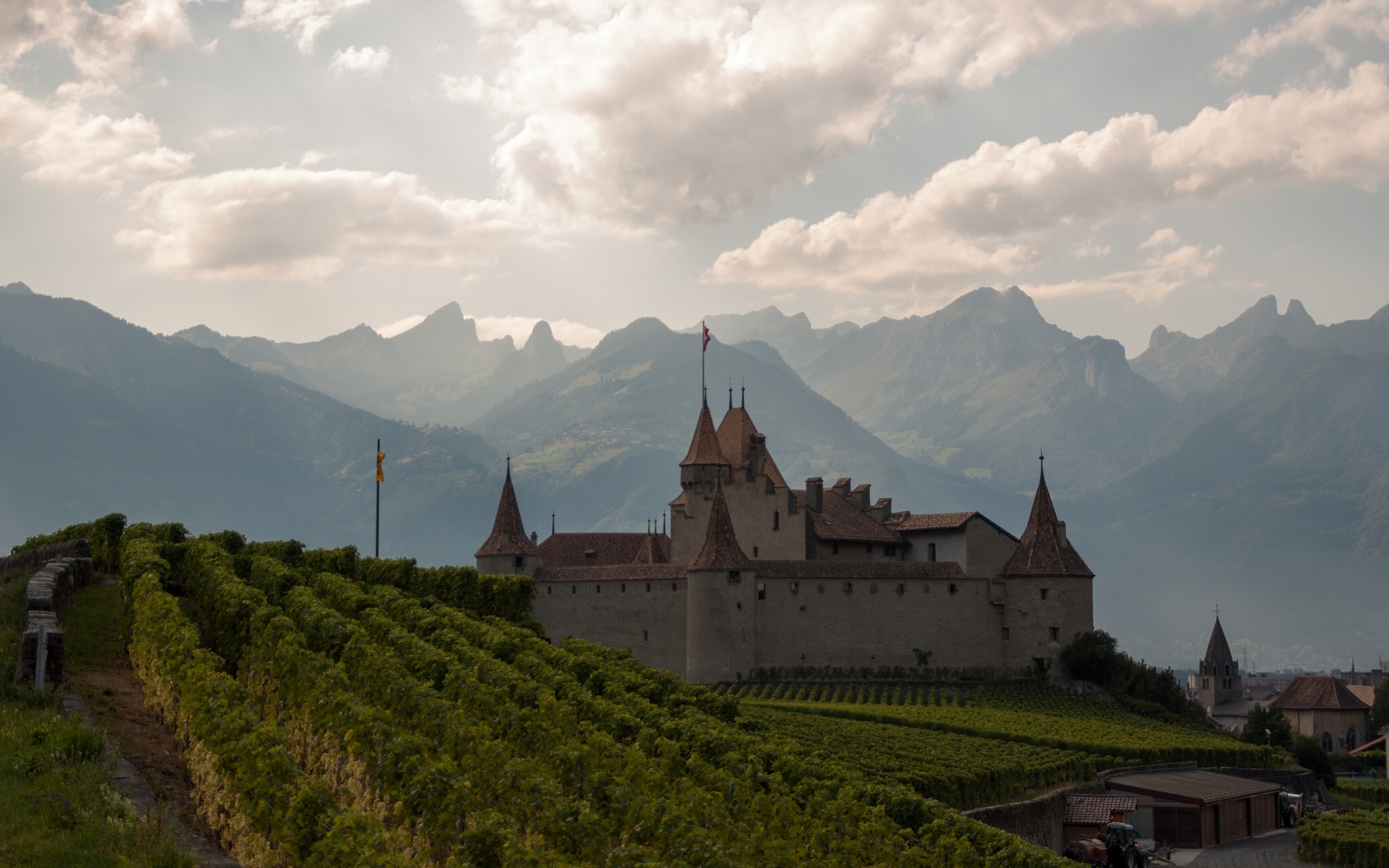 Aigle Castle Alps Castle Mountain Switzerland Vineyard 2048x1280
