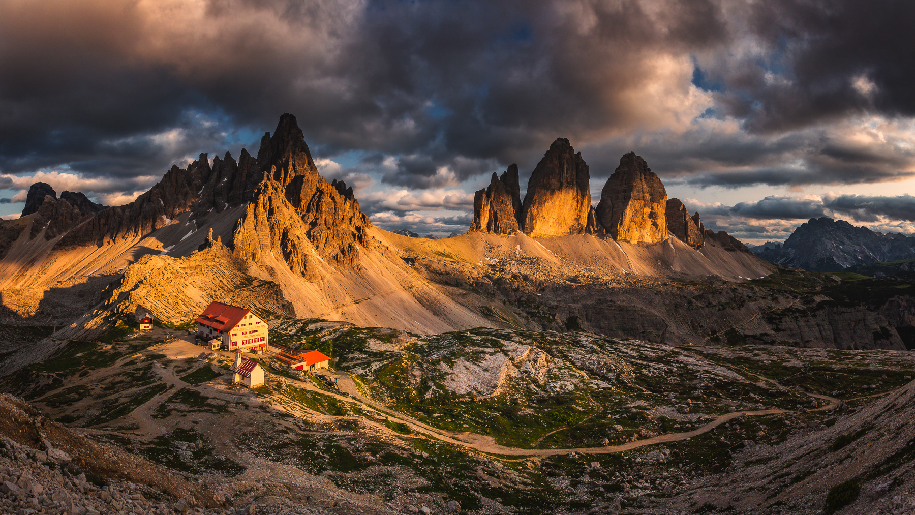 Landscape Nature Dolomites Mountains Italy Mountains Rocks Clouds Road Sunlight 1800x1013