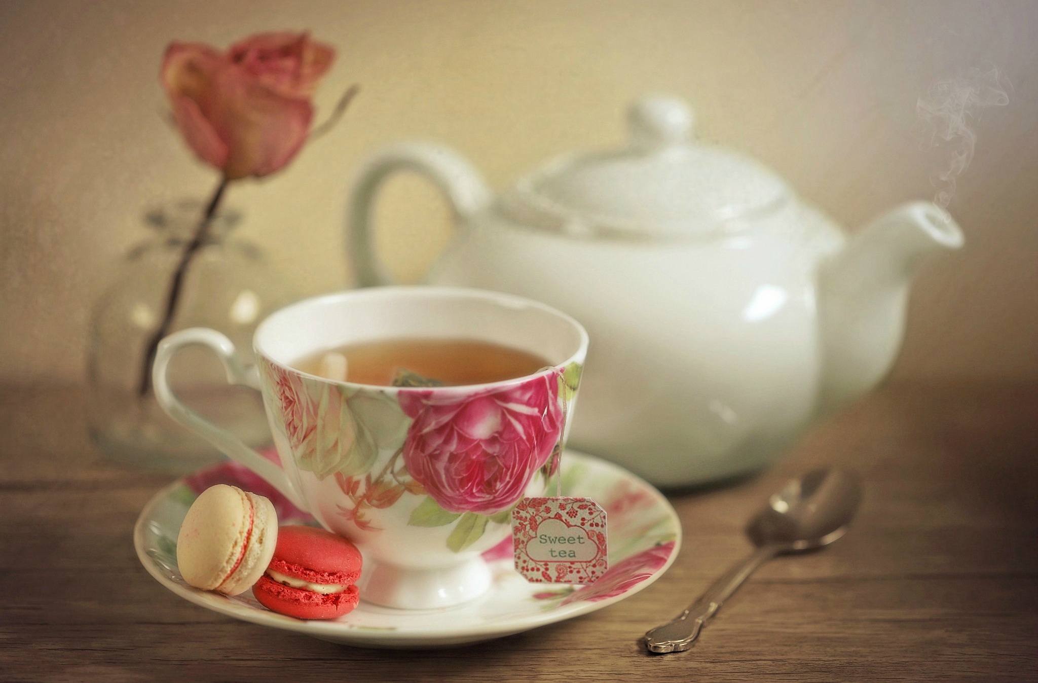 Cup Drink Macaron Tea Teapot 2048x1347