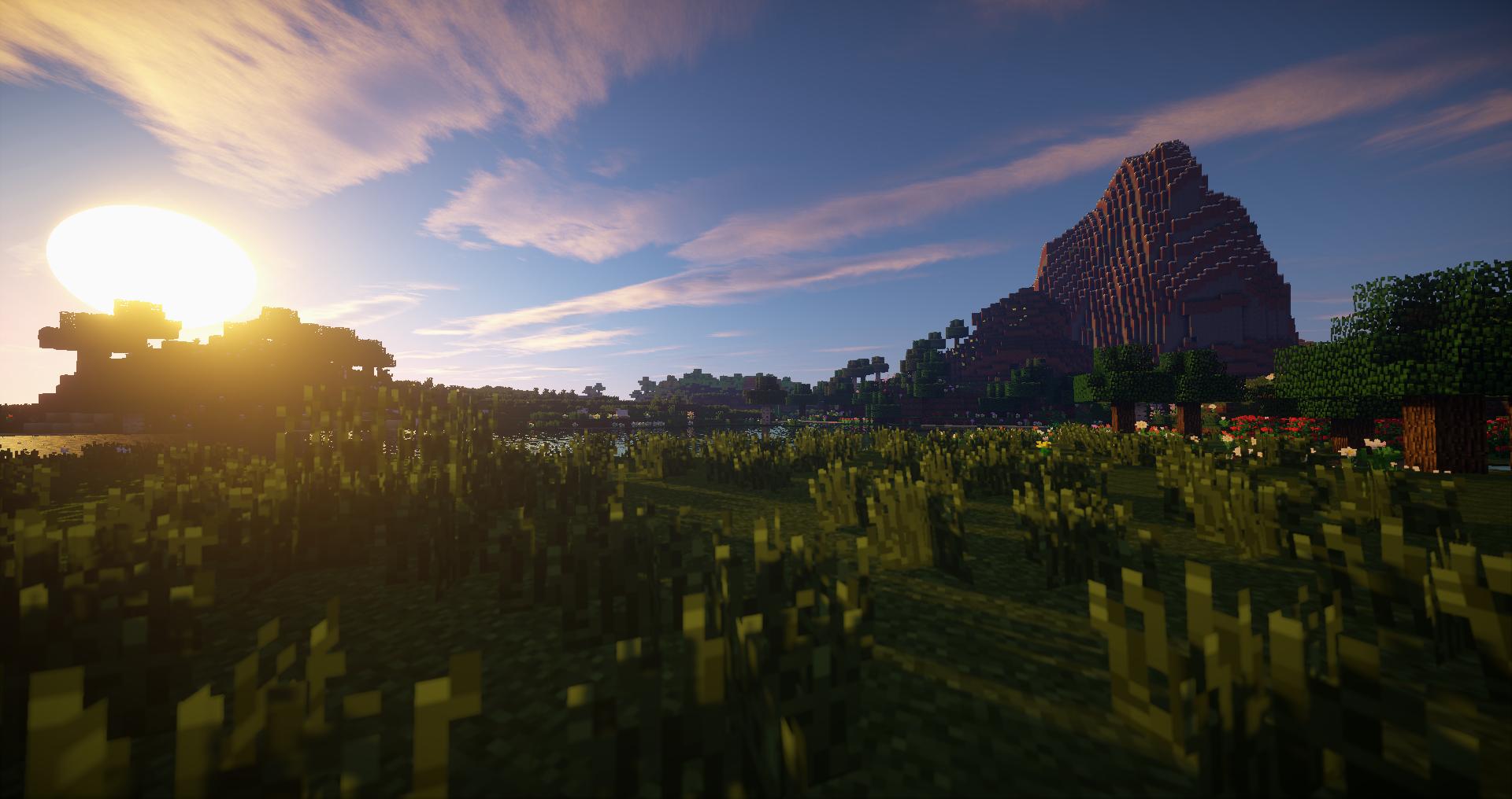 Meadow Minecraft Sun Sunset 1920x1016