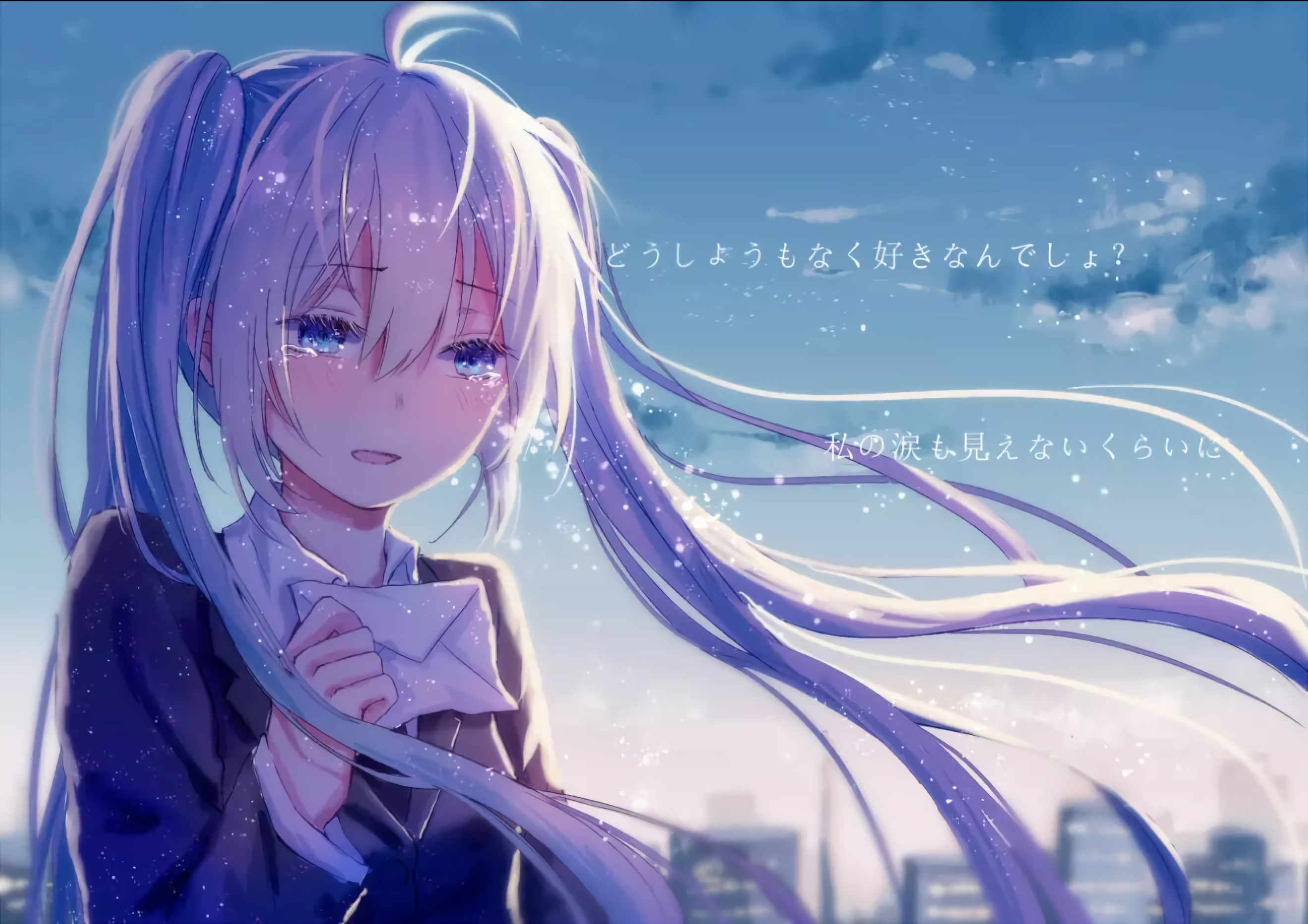 Anime Girls Anime Long Hair Crying Twintails Letter Vocaloid Hatsune Miku Mimengfeixue 2640x1866