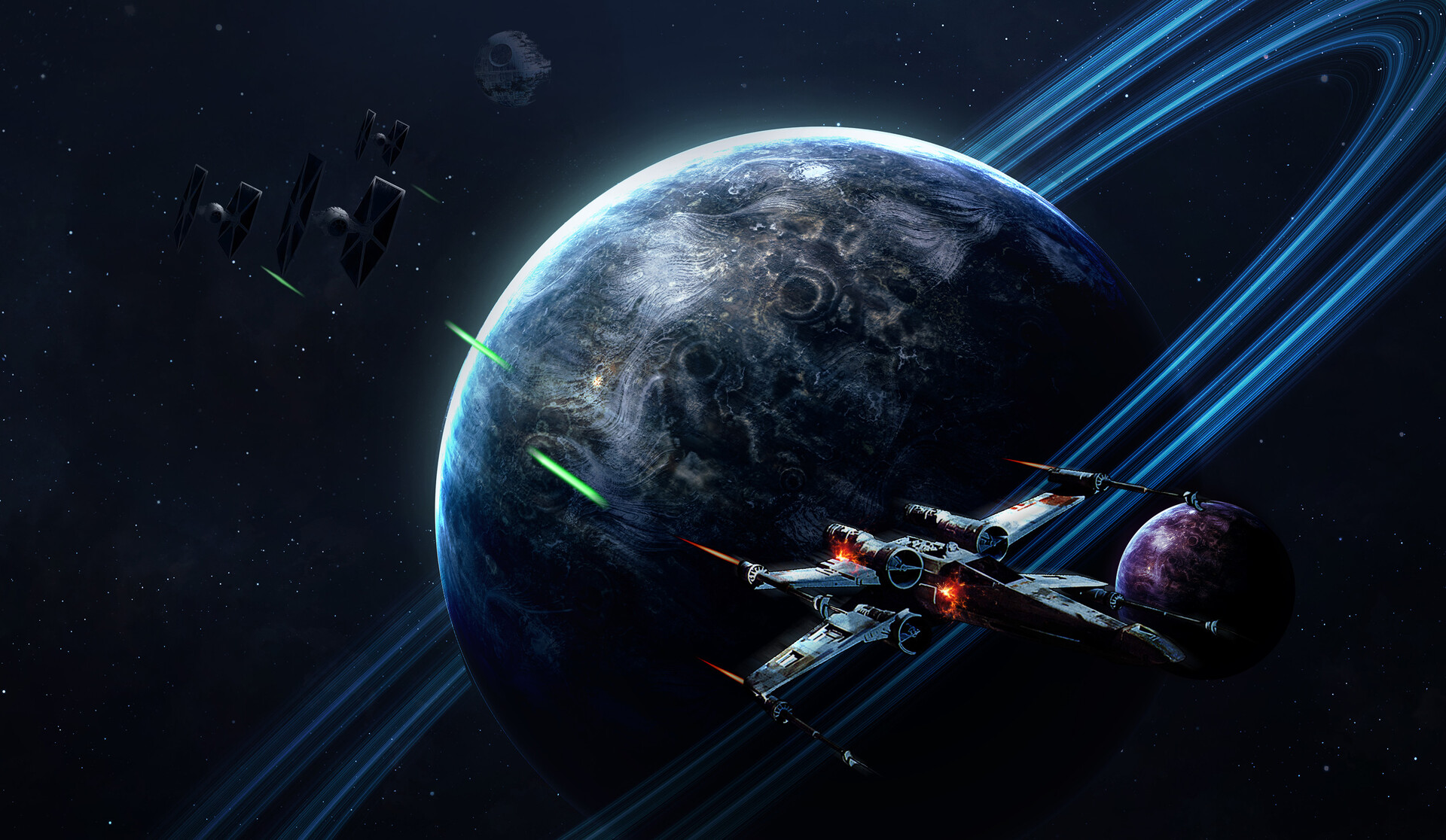 Death Star Planet Tie Fighter X Wing 1920x1116