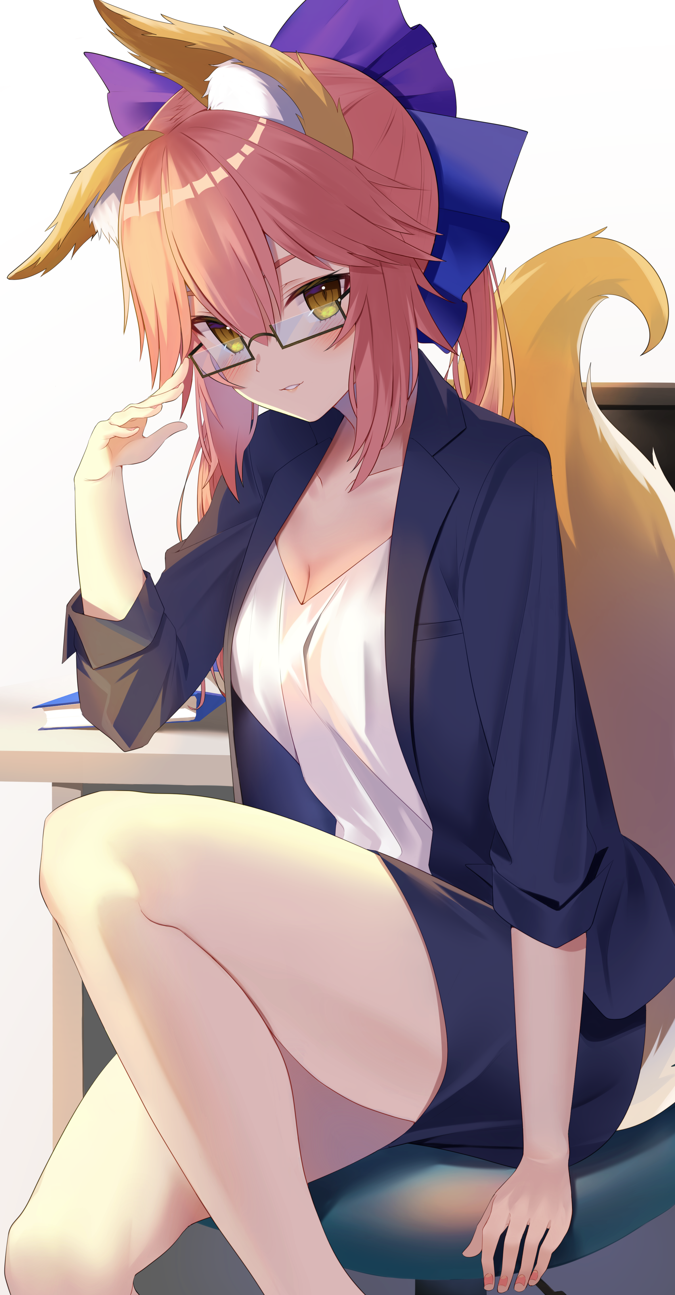 Anime Anime Girls Digital Art Artwork 2D Portrait Display Vertical Business Suit Glasses Redhead Yel 2347x4500