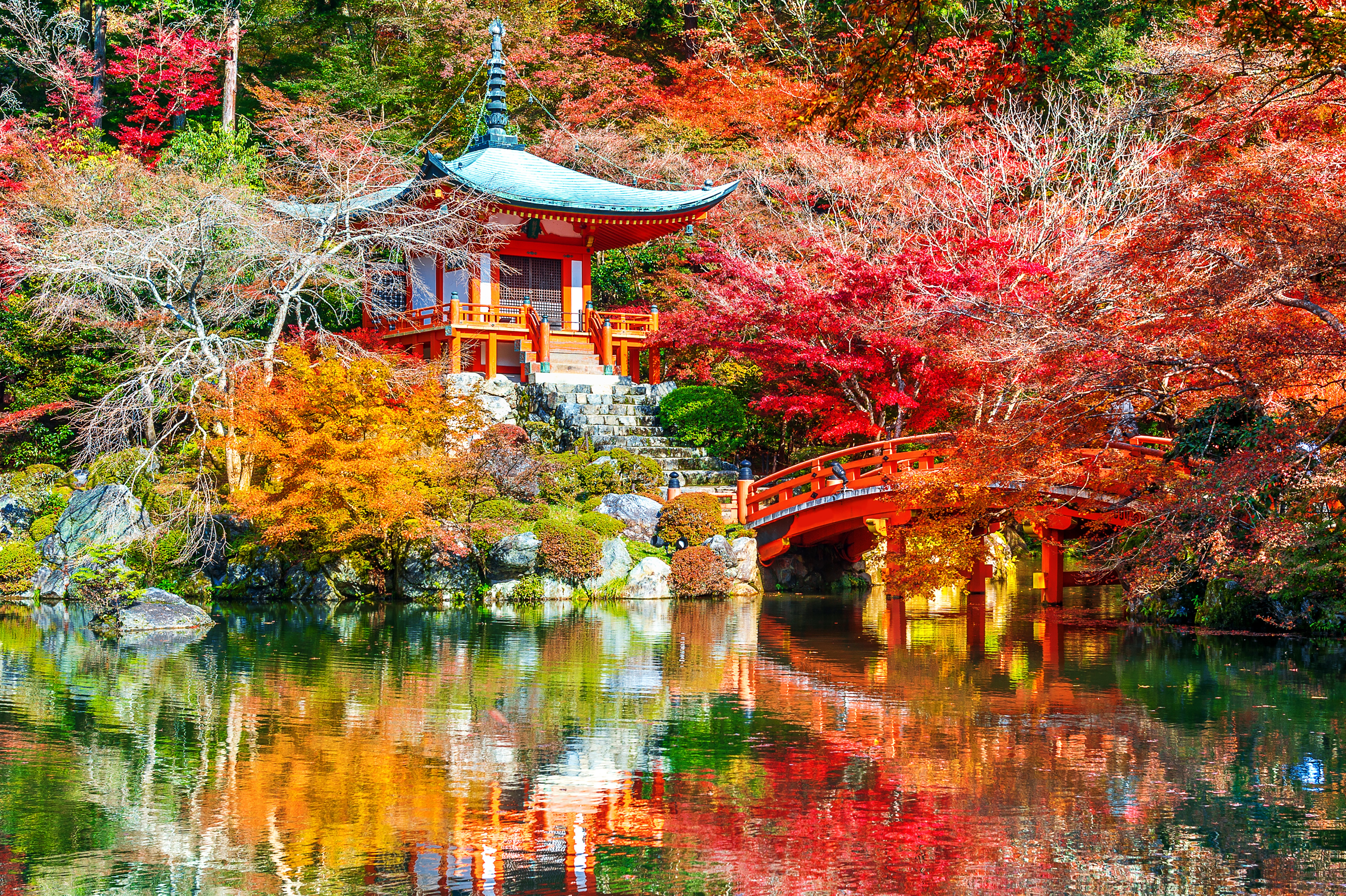 Bridge Daigo Ji Fall Japan Kyoto Lake Nature Park 4928x3280