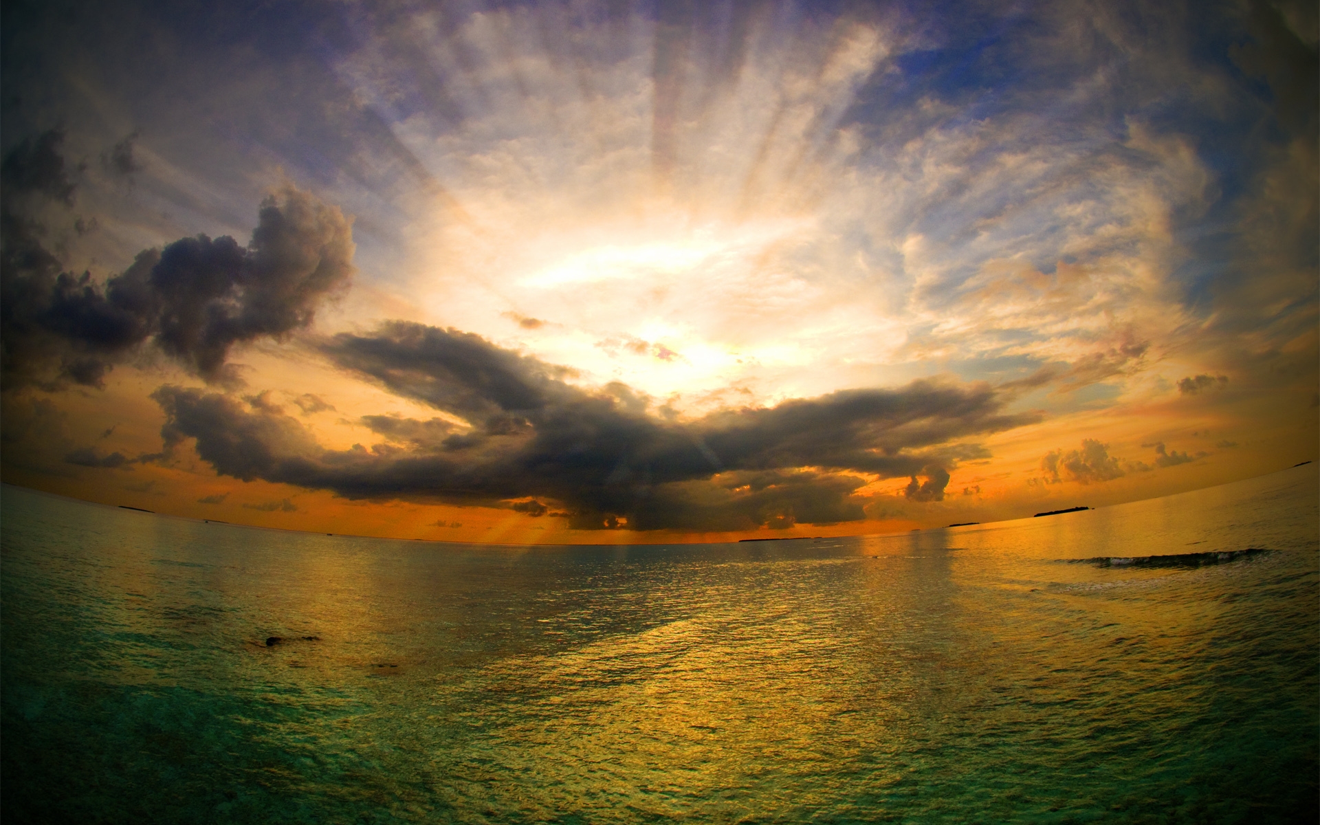 Cloud Earth Horizon Ocean Sea Sunbeam Sunset Sunshine 1920x1200