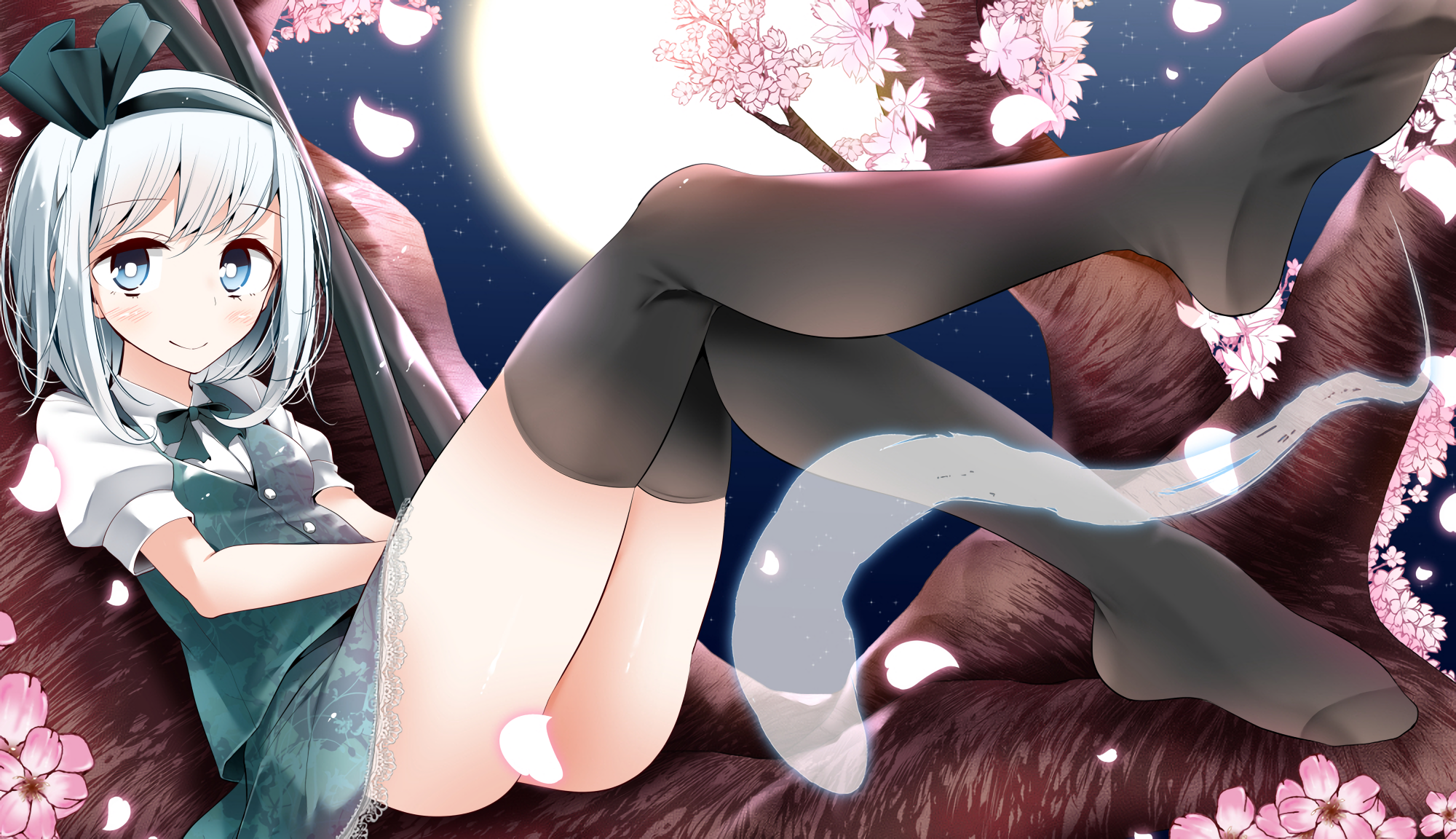 Touhou Thigh Highs Konpaku Youmu Anime Girls Oouso Cherry Blossom 2000x1152