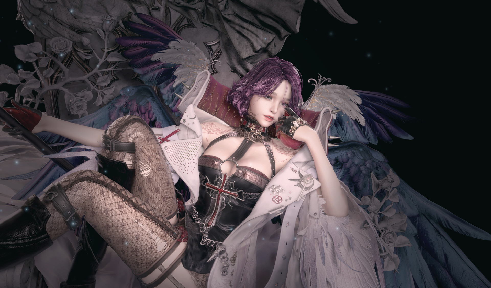 Dungeon Fighter Dungeon And Fighter Wings Violet Hair Tights Digital Art 1920x1126