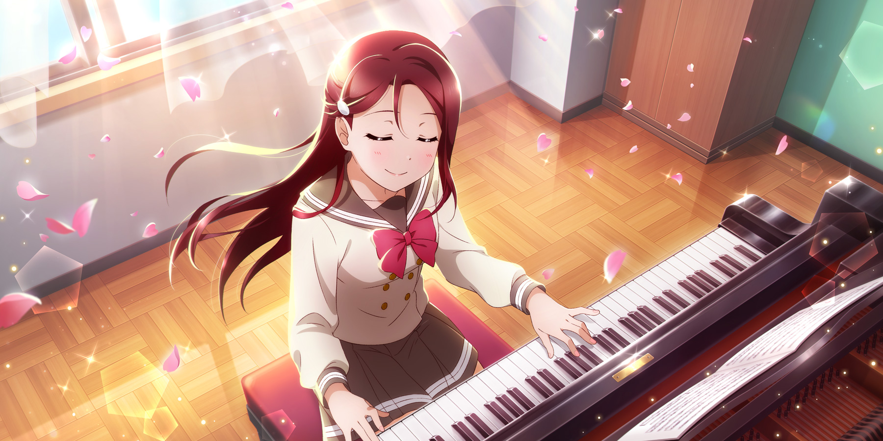 Anime Girls Closed Eyes Piano Love Live Sunshine Sakurauchi Riko Love Live 1800x900