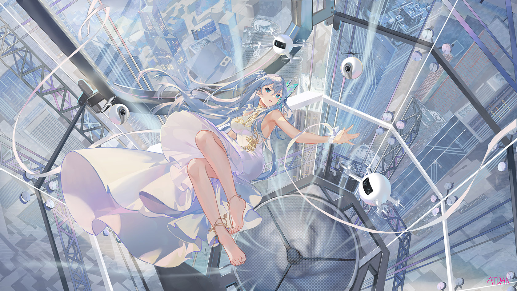 Anime Anime Girls Digital Art Artwork 2D Portrait Atdan Synthesizer V Falling Blue Hair Blue Eyes Dr 1680x946