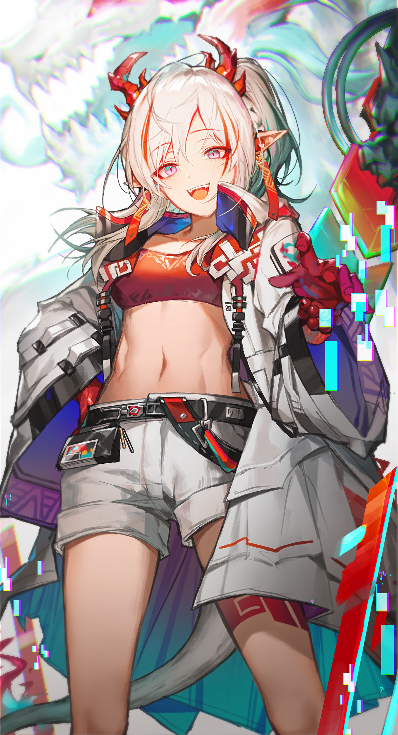 Lentain Anime Girls Arknights Nian Arknights Portrait Display Shorts Crop Top Horns Tail Pointy Ears 1354x2500