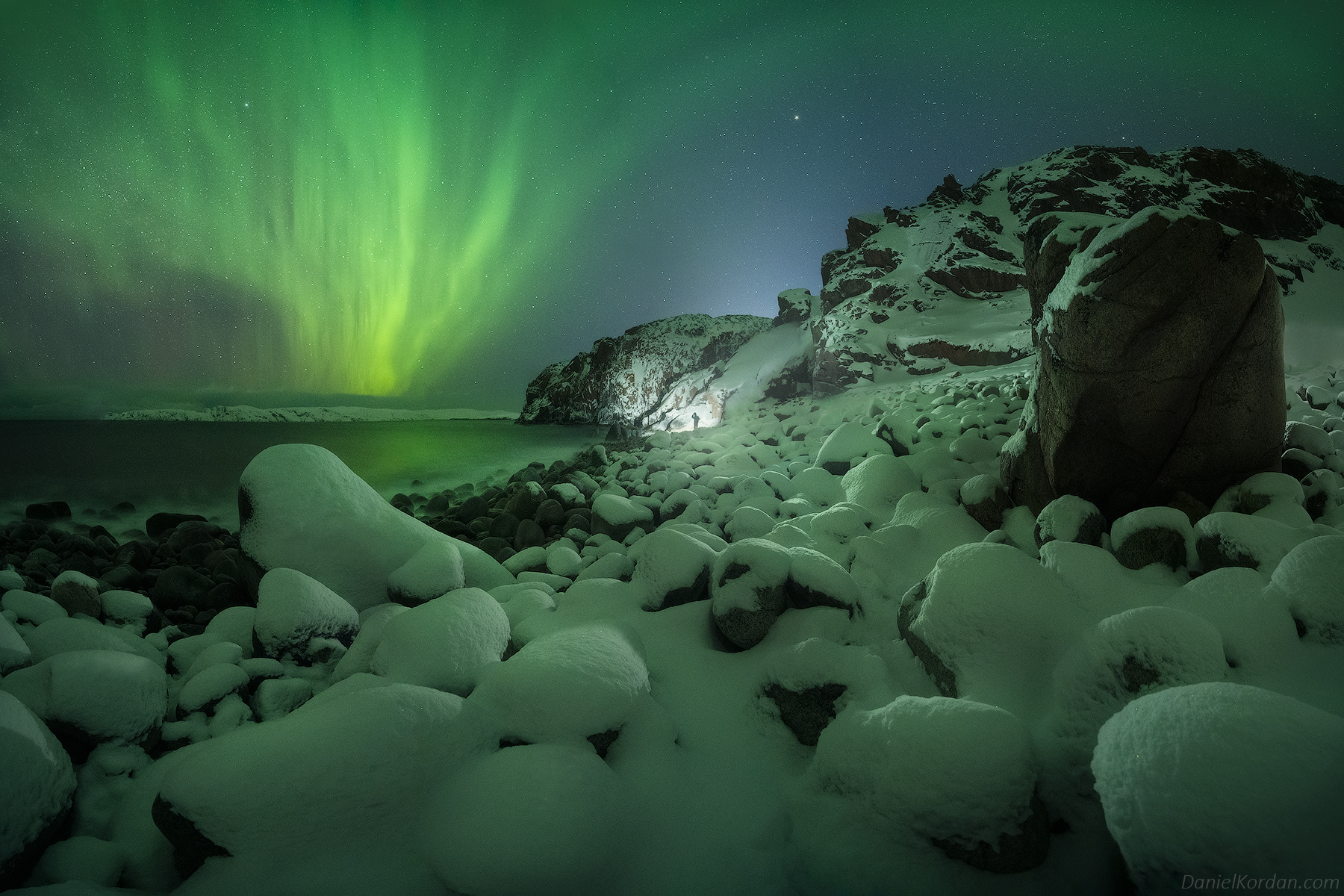 Daniel Kordan Landscape Snow Stones Water Night Rocks Stars Aurorae 1800x1200