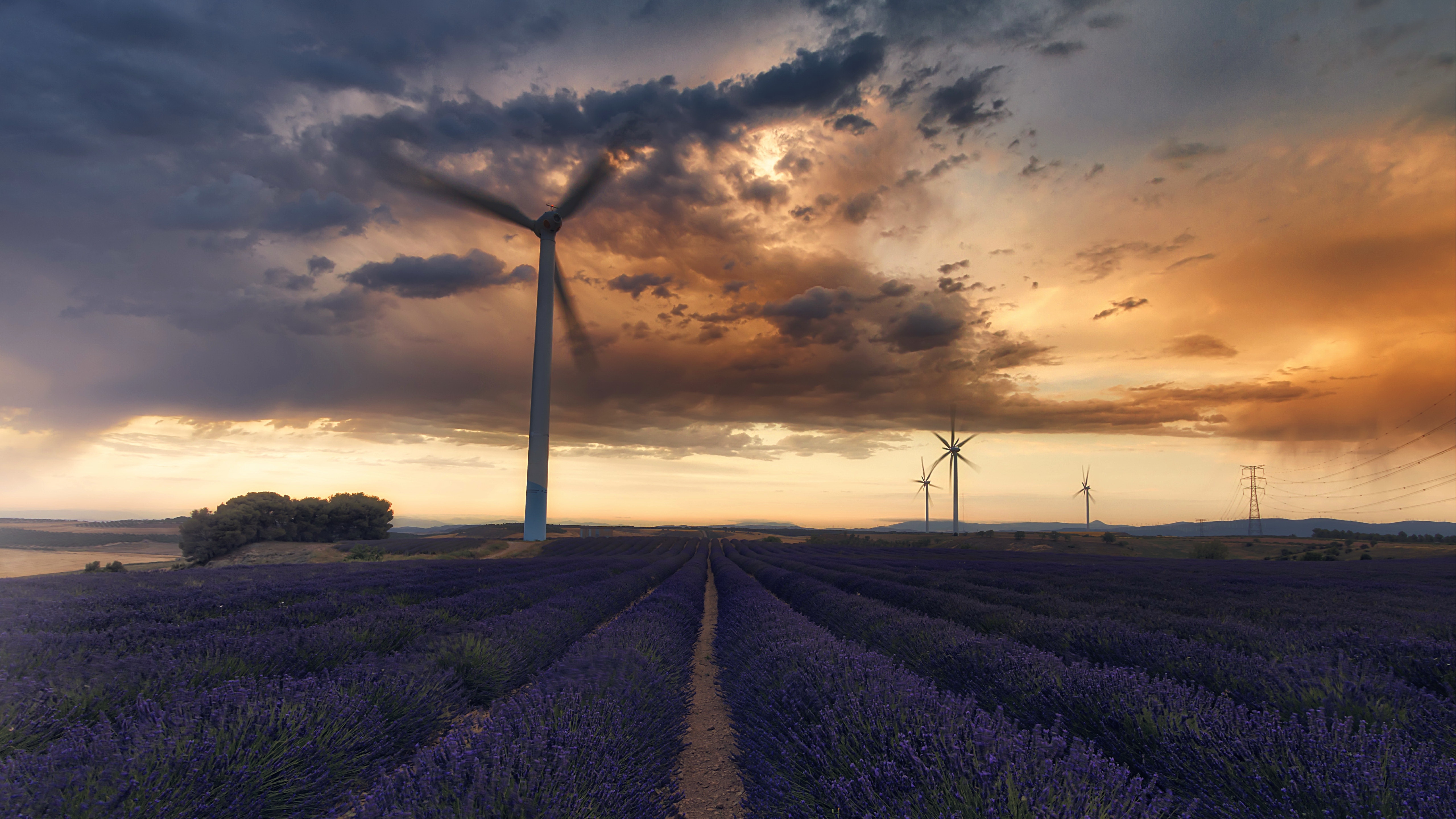 Lavender Sunset Wind Turbine 5120x2880