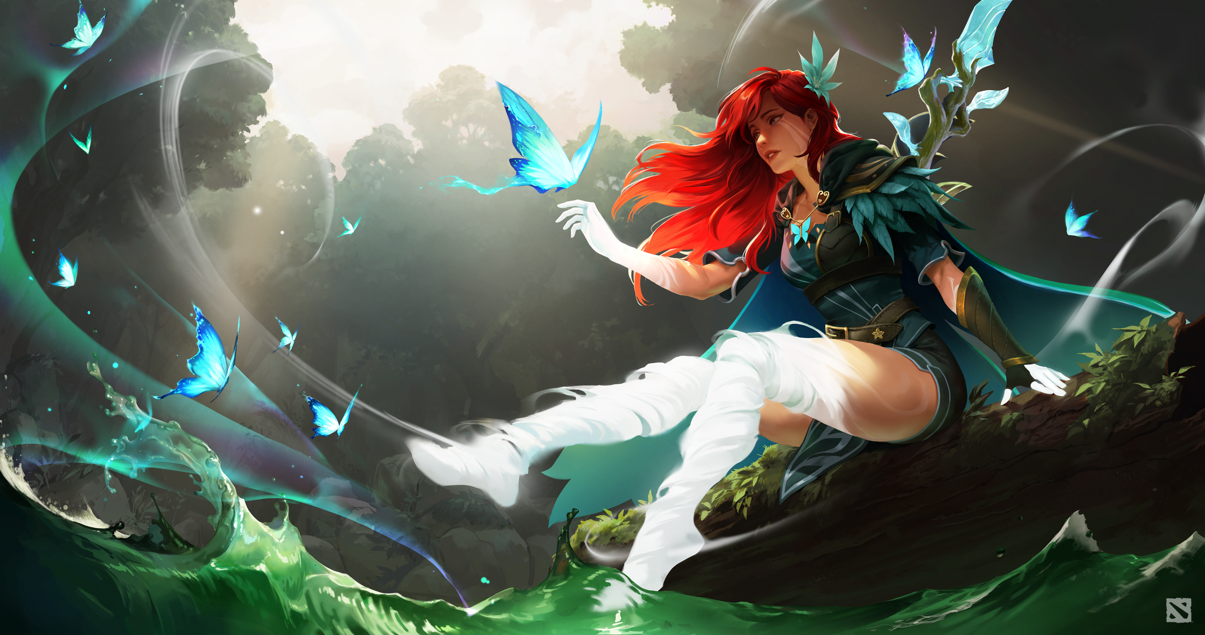 Digital Art Fantasy Art Fantasy Girl Redhead Butterflies Forest Wands Dota 2 Windranger 4096x2160