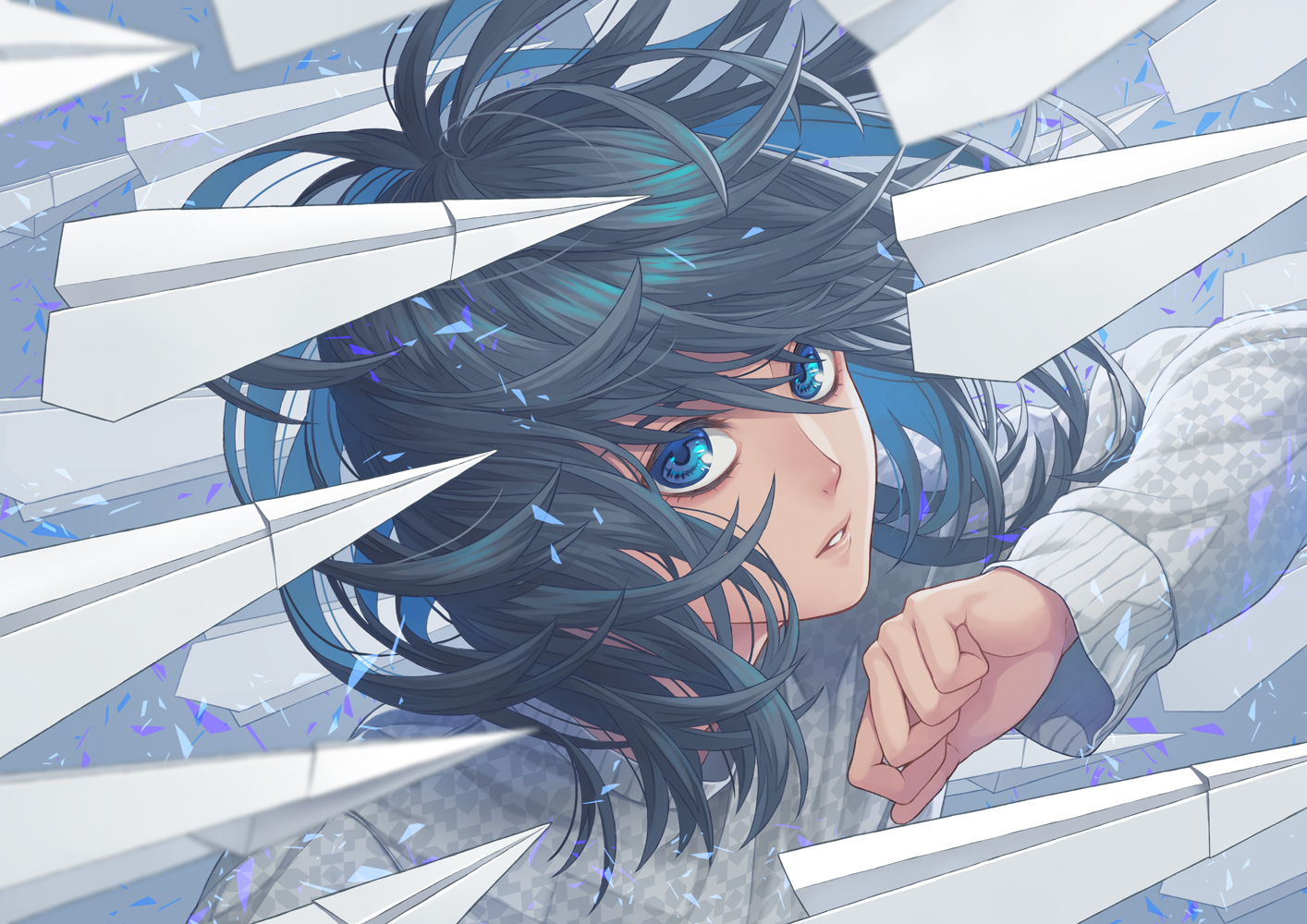 Anime Anime Girls Black Hair Blue Eyes Short Hair Paper Planes Minami 1414x1000