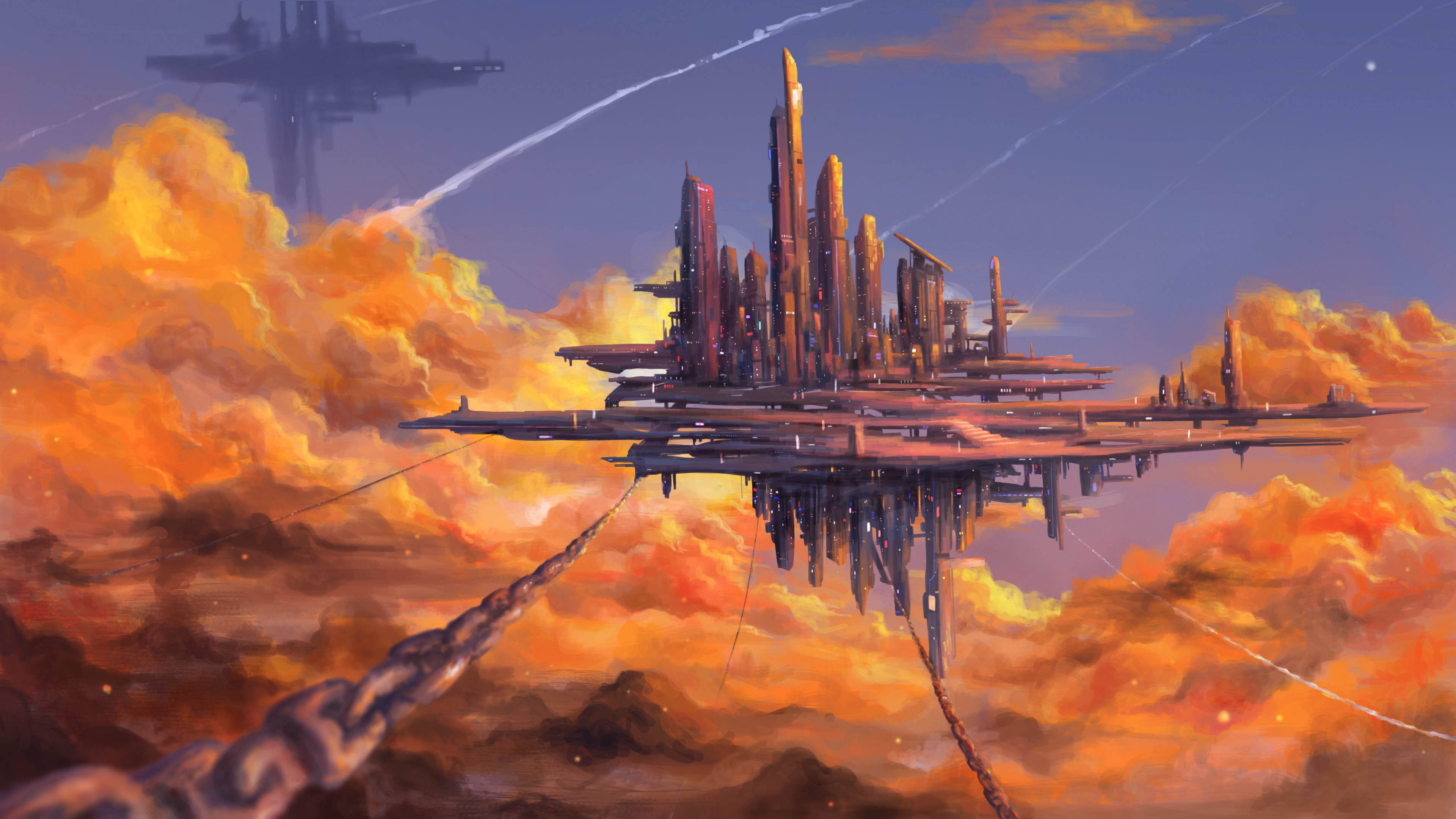 Science Fiction City Clouds Sky Artwork VV Ave 3840x2160