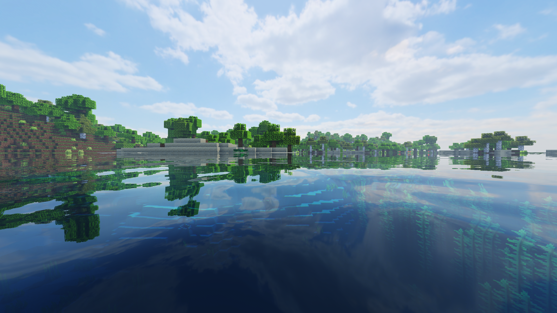 Minecraft Swamp Ocean View Clear Sky Wood Forest Water Landscape Aerial View Village 1920x1080