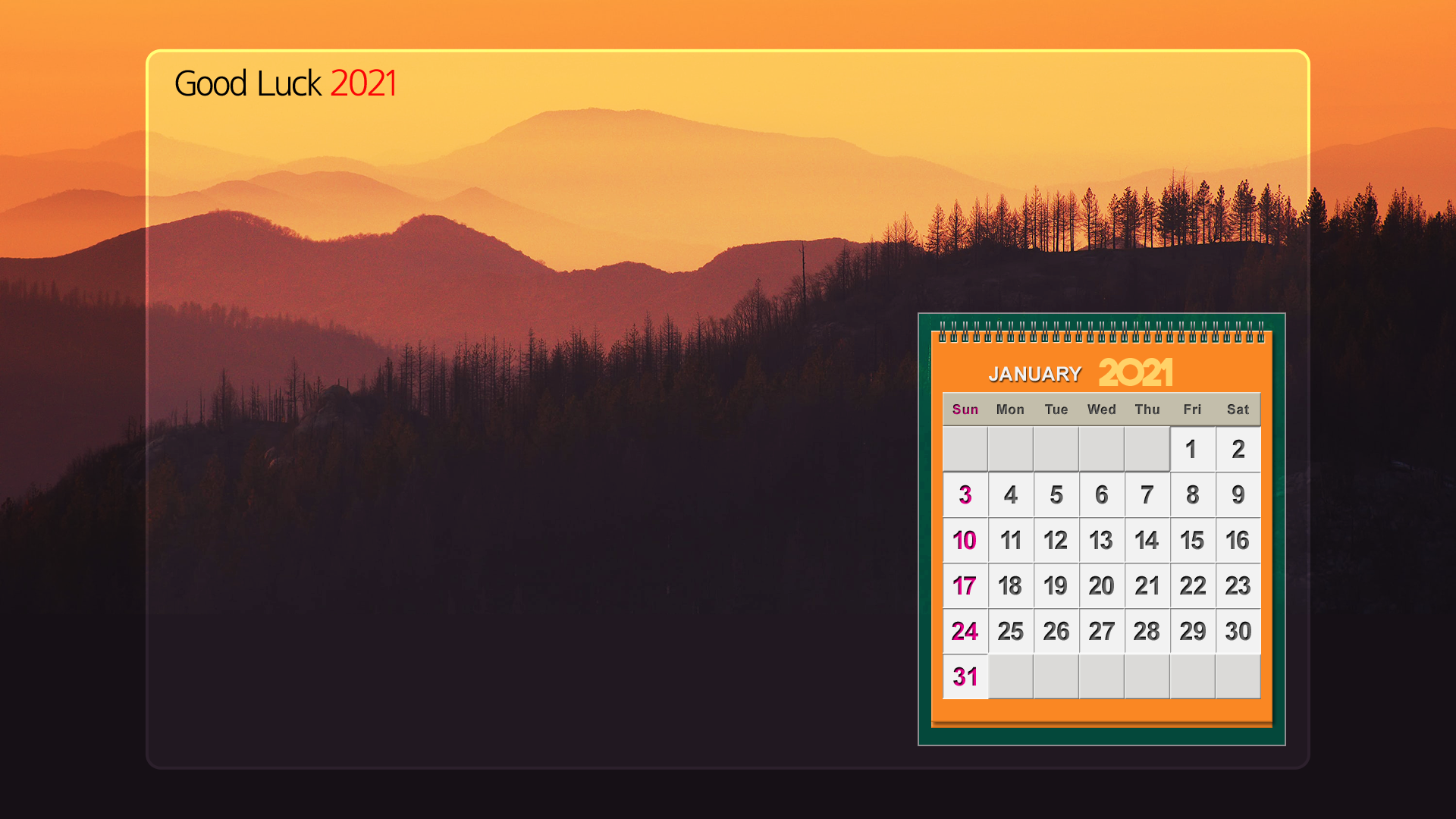 Calendar 2021 January 2021 Year 1920x1080