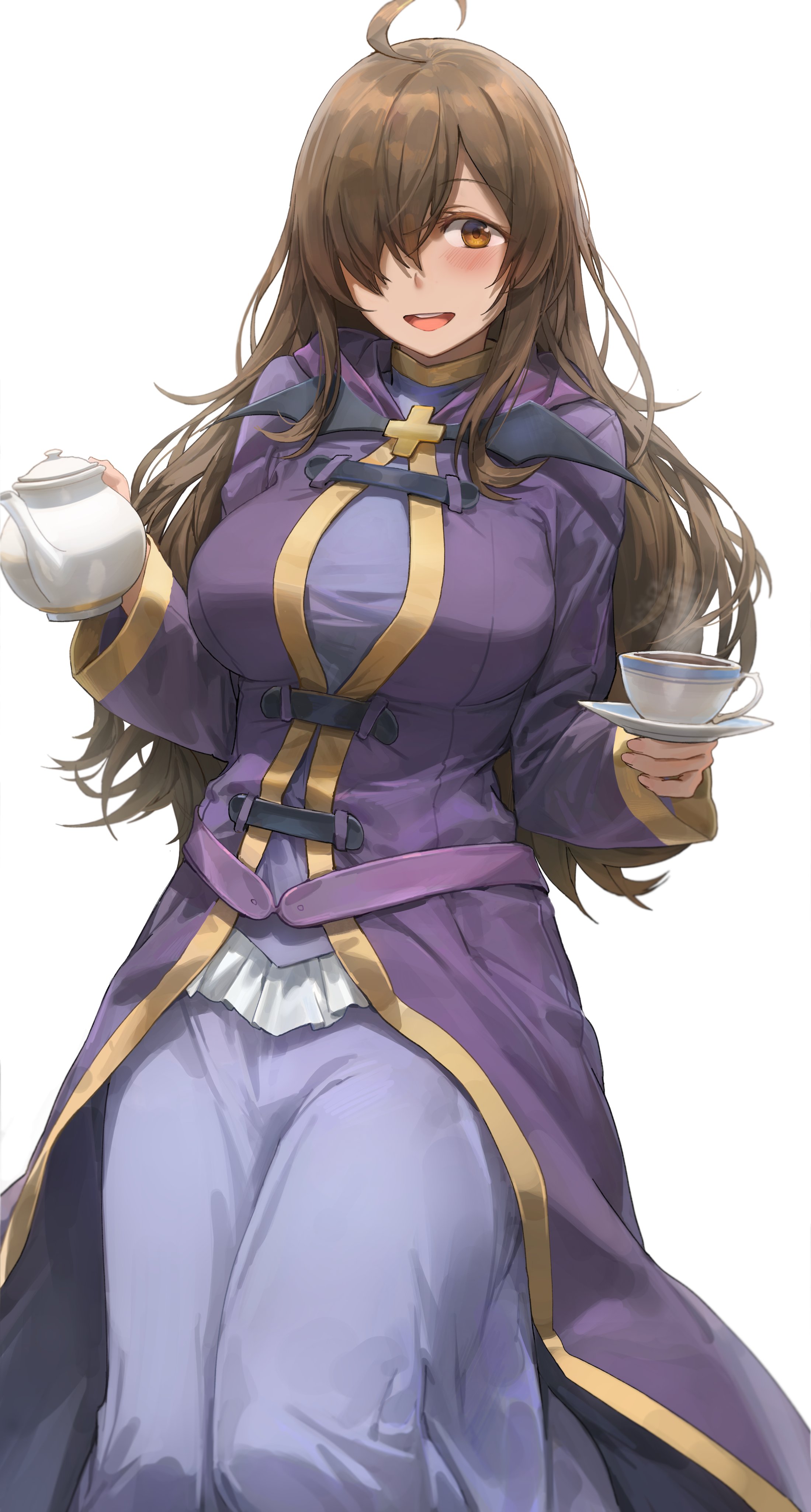 Kono Subarashii Sekai Ni Shukufuku Wo Anime Girls Purple Dress Tea Time Cup Ahoge Teapot Bangs Hair  2199x4096