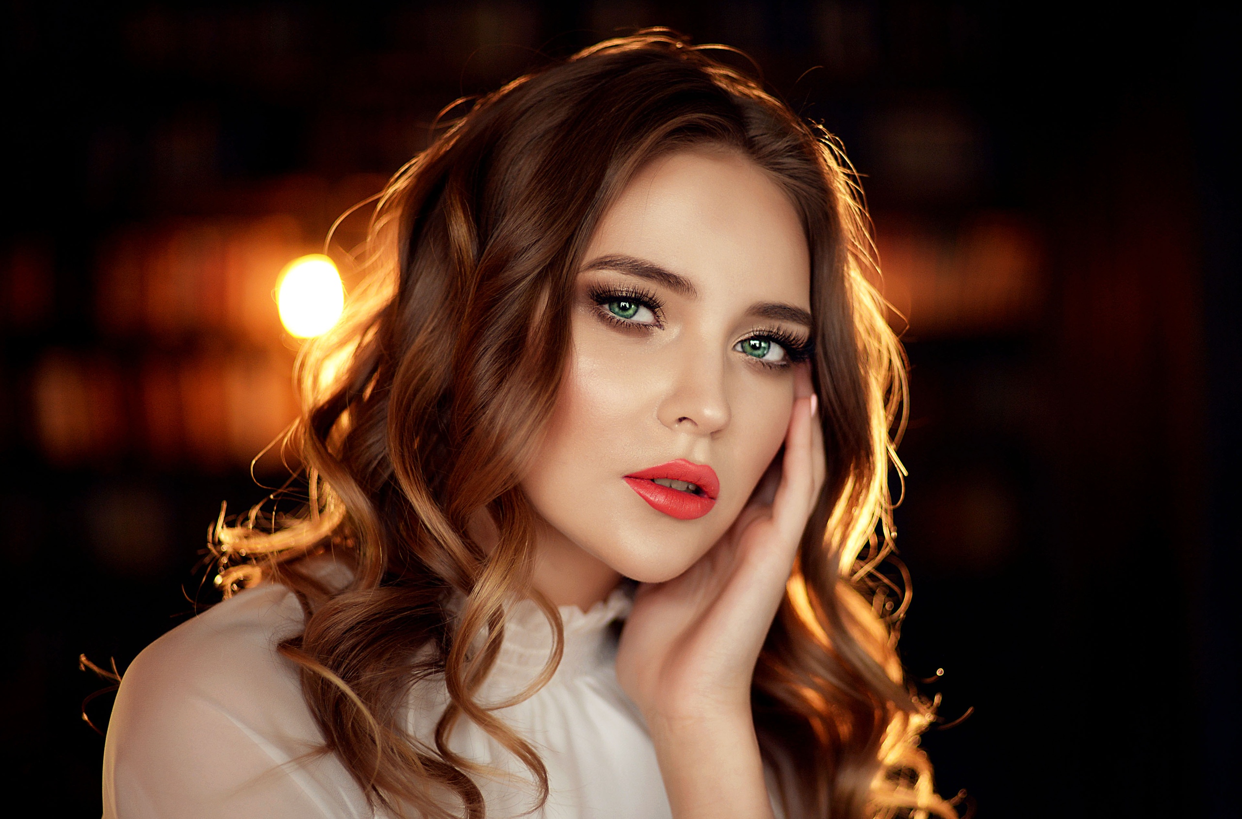 Face Girl Green Eyes Lipstick Model Redhead Woman 2560x1689