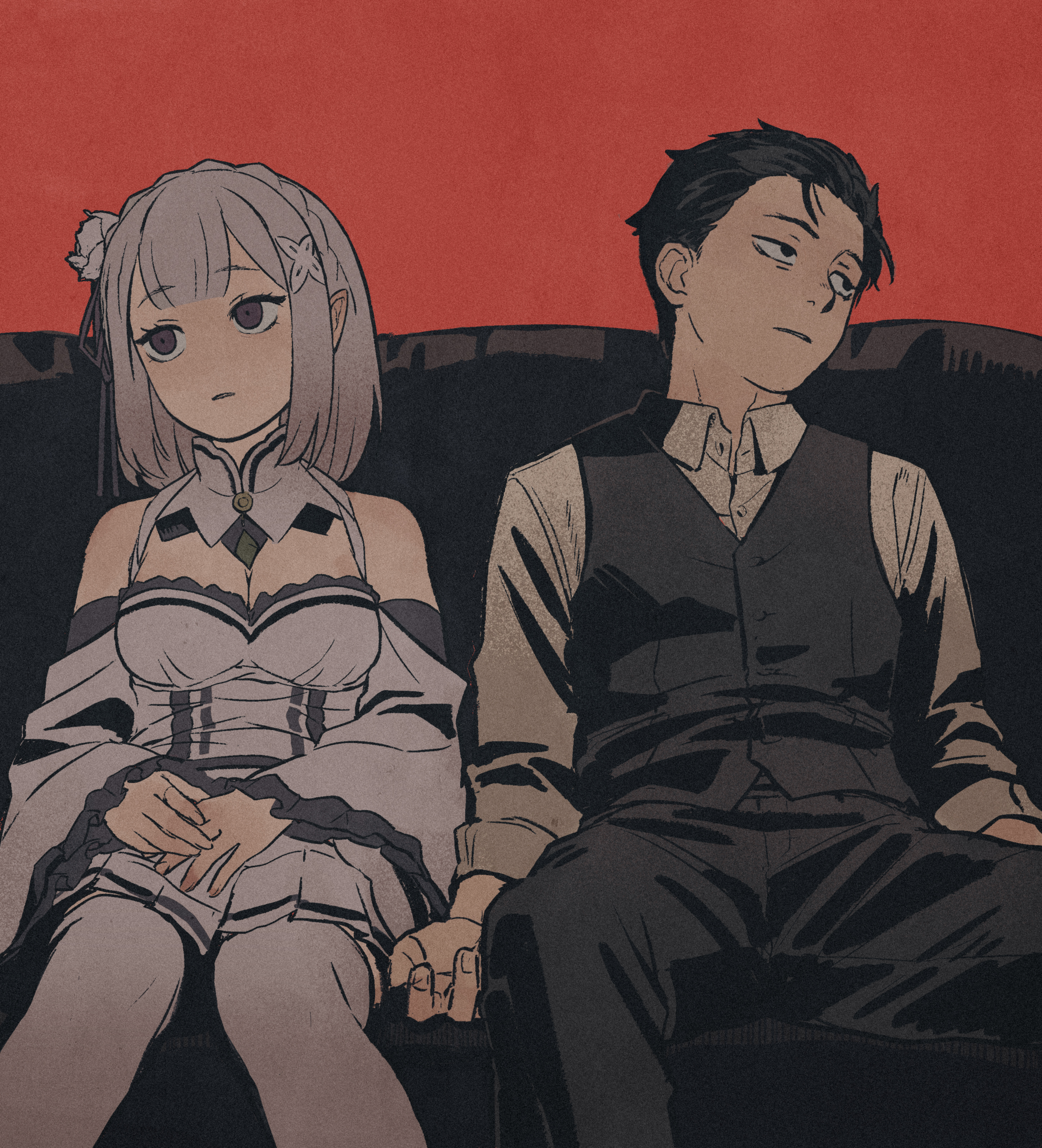 Re Zero Kara Hajimeru Isekai Seikatsu Couple Black Suit Looking Away Anime Boys Anime Girls Blunt Ba 2894x3189