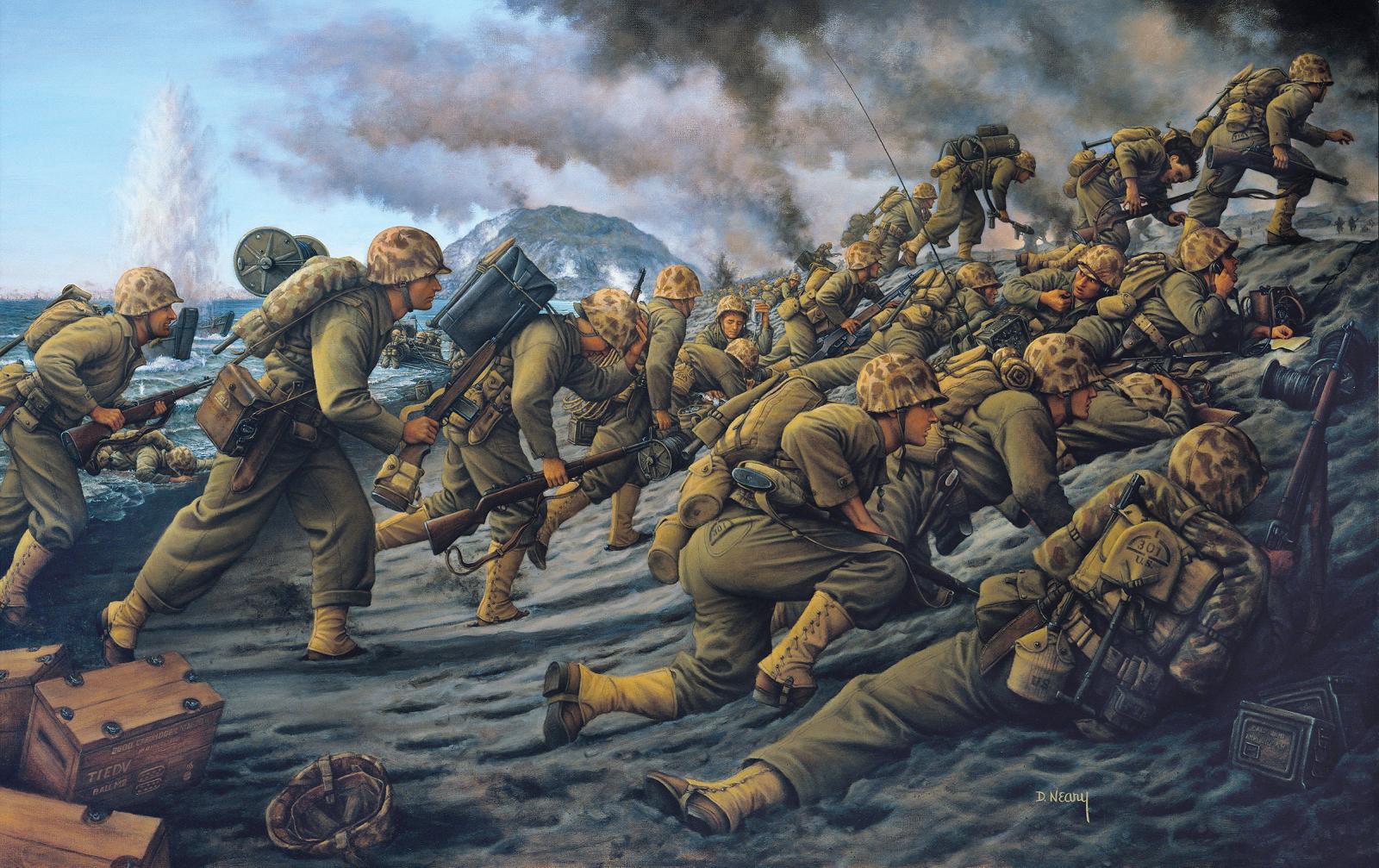 Iwo Jima US Marines Military Artwork World War Ii Soldier War 1600x1007