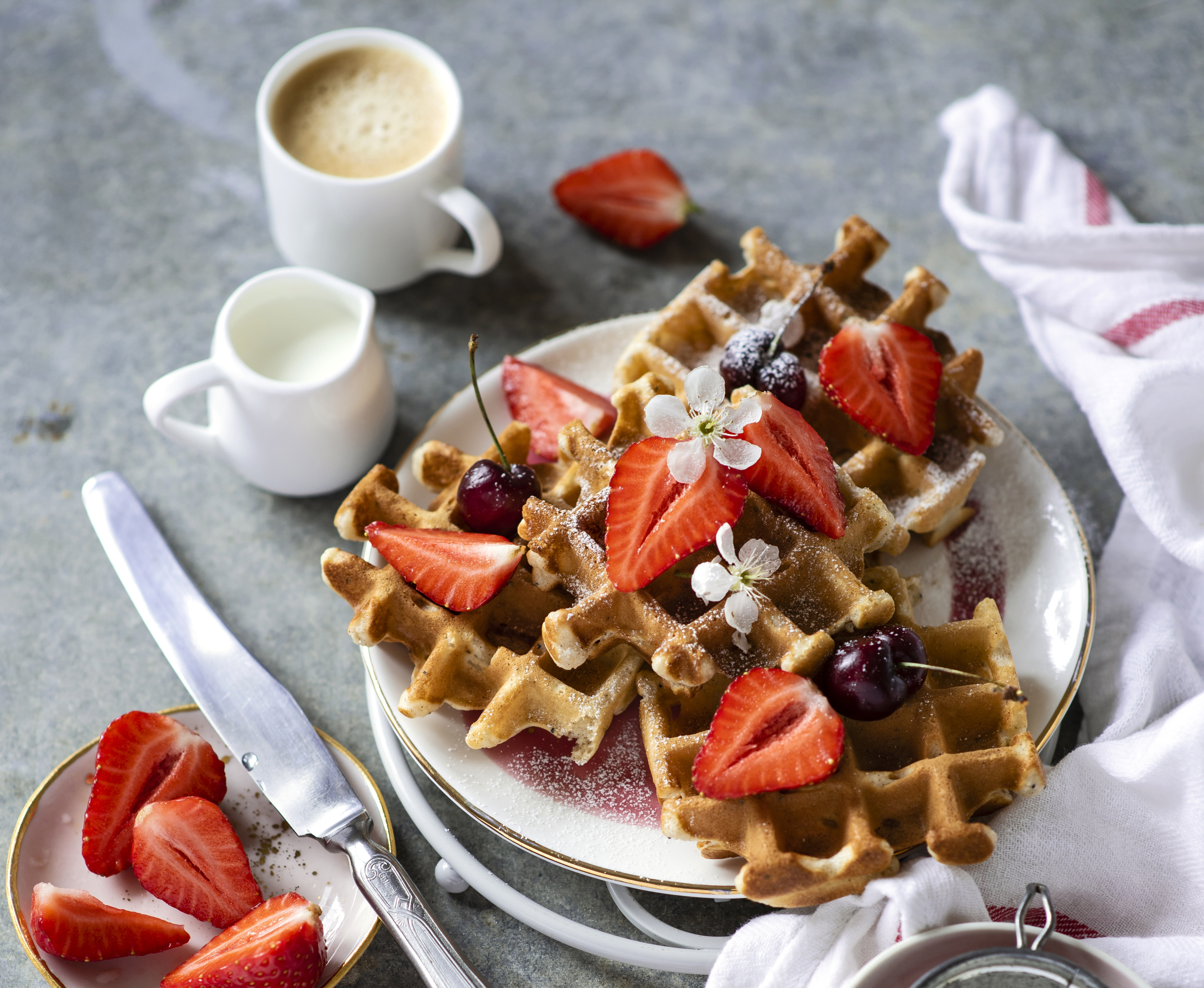 Berry Breakfast Coffee Fruit Still Life Strawberry Waffle 2804x2300