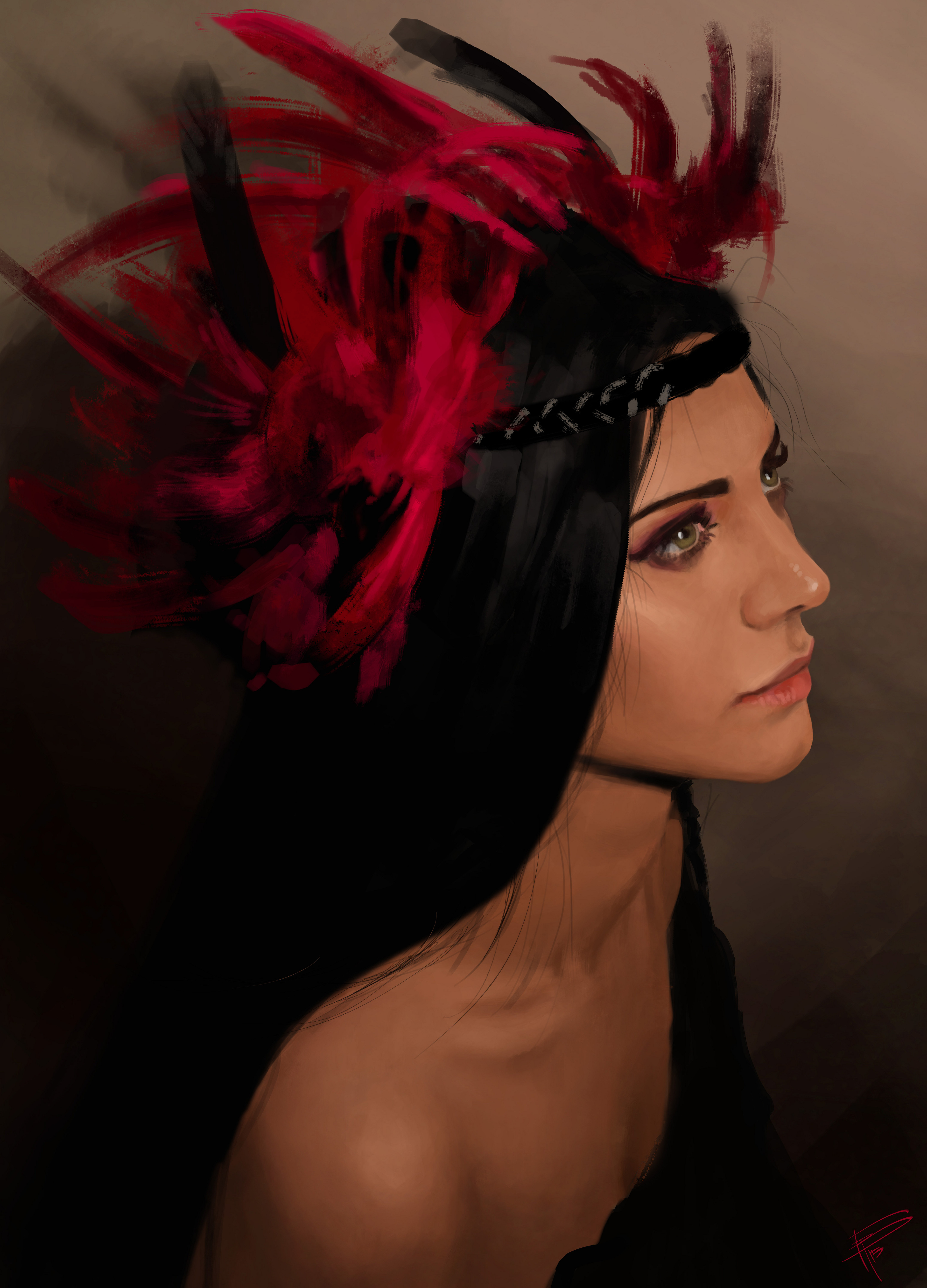 ArtStation Drawing Digital Art Digital Painting Portrait Portrait Display Feathers Makeup Dark Hair  3840x5338