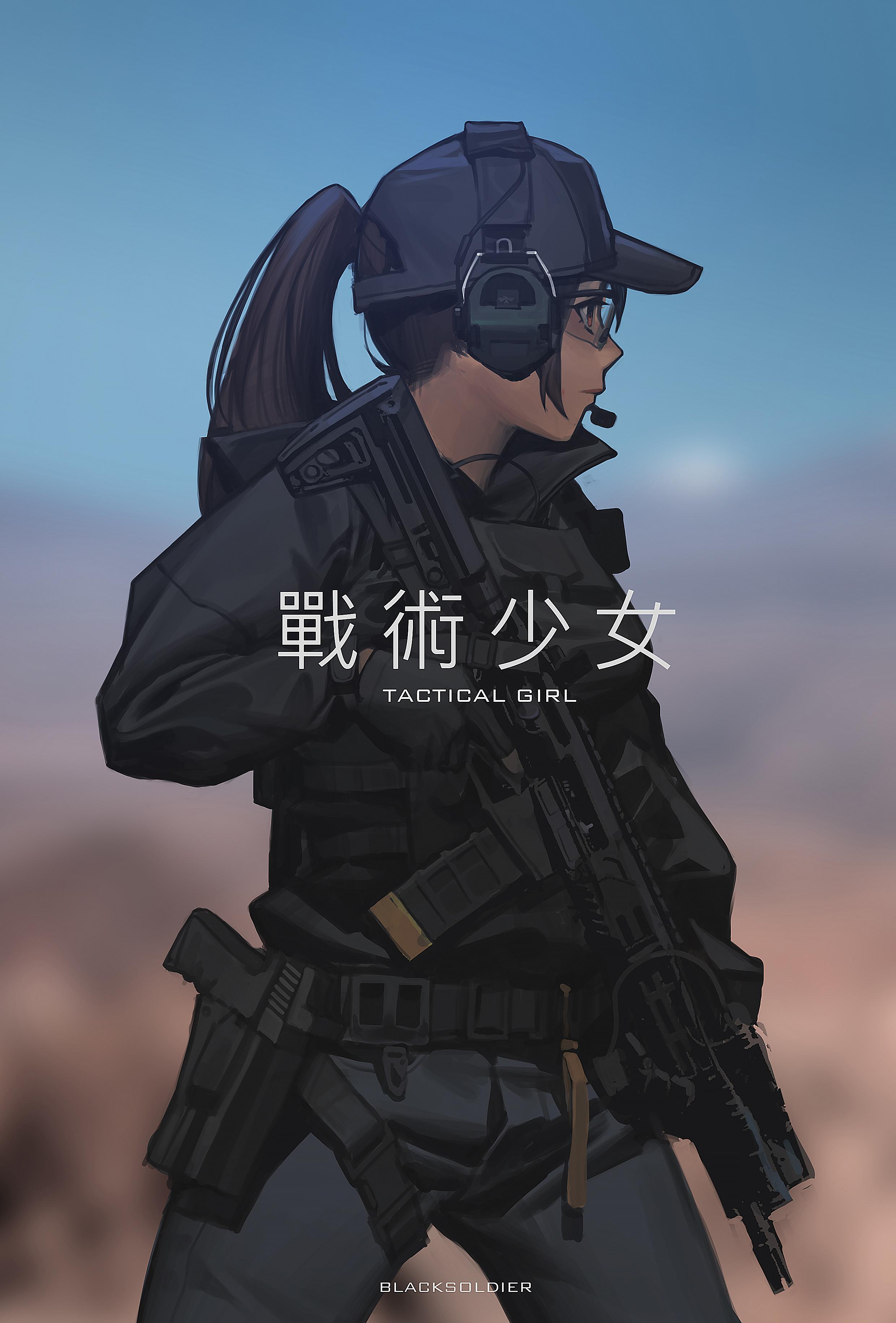 Anime Girls Tactical Special Forces Gun Vertical Rifles Black Soldier 2480x3661