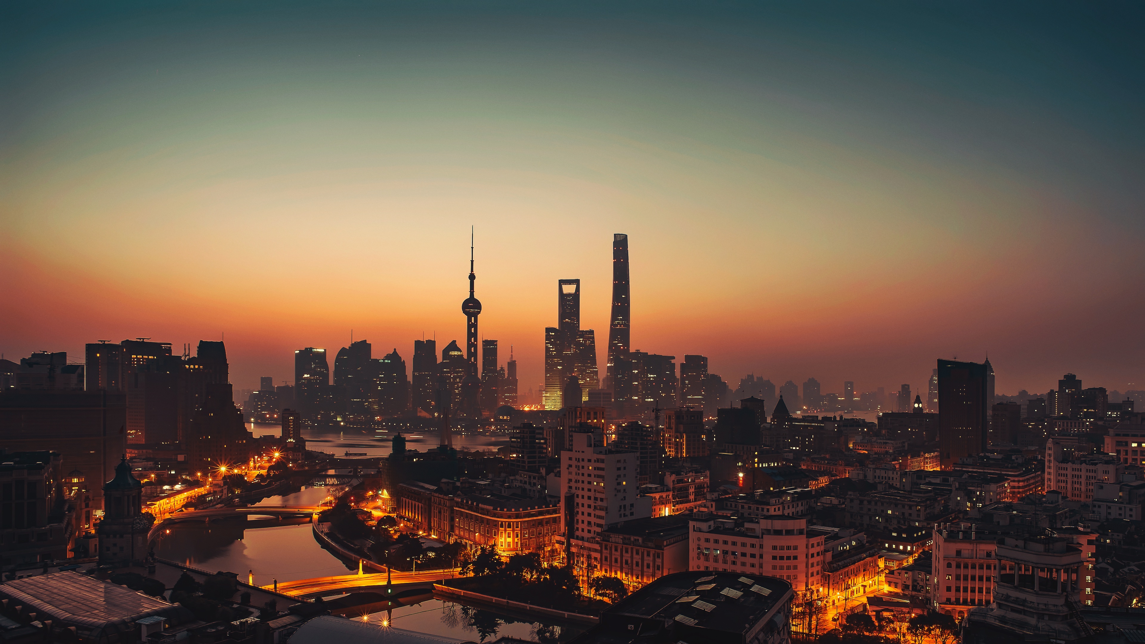 Building China City Night Shanghai Skyscraper 3840x2160