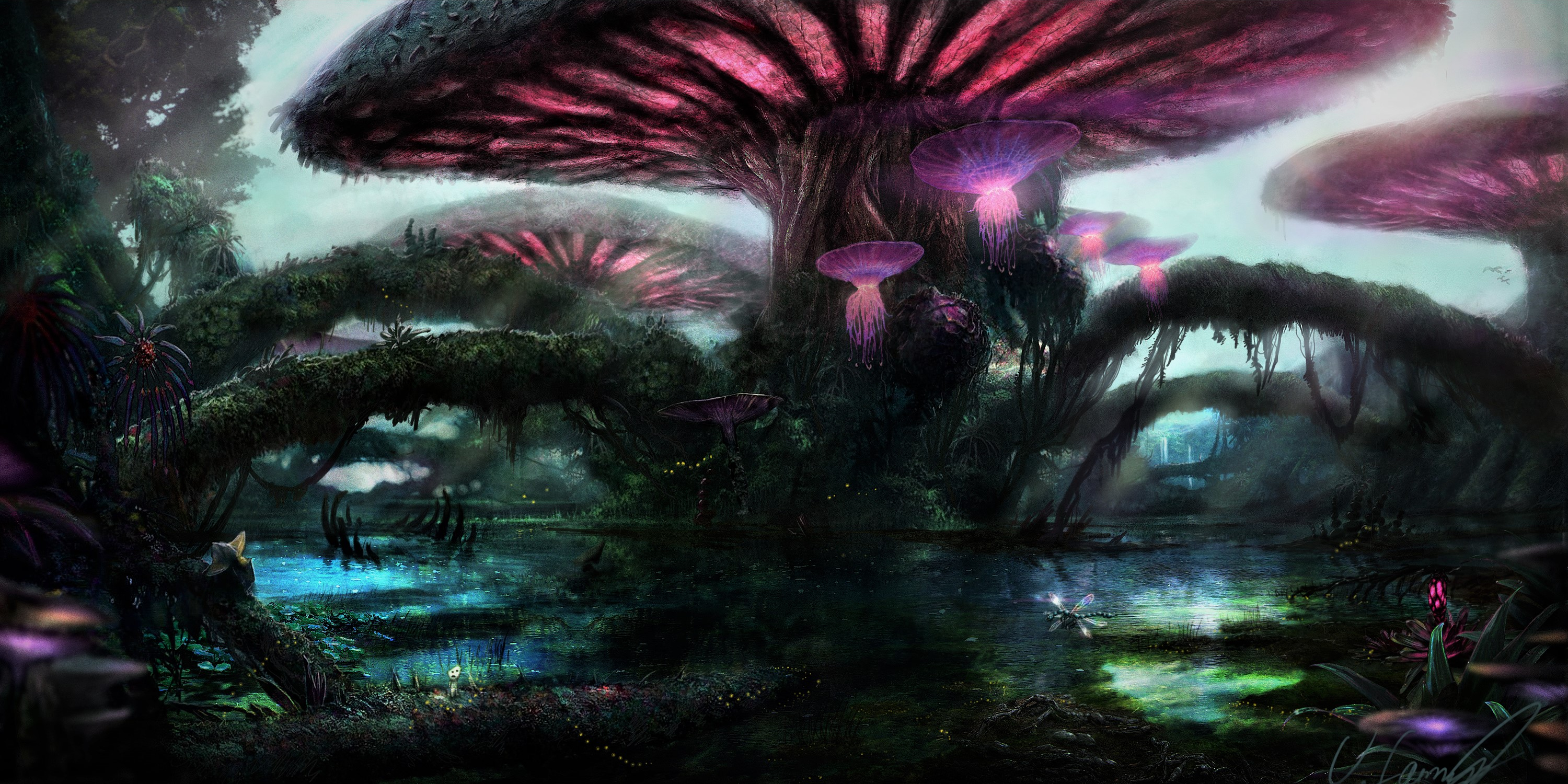 Forest Magical Mushroom Purple Tree 3000x1500