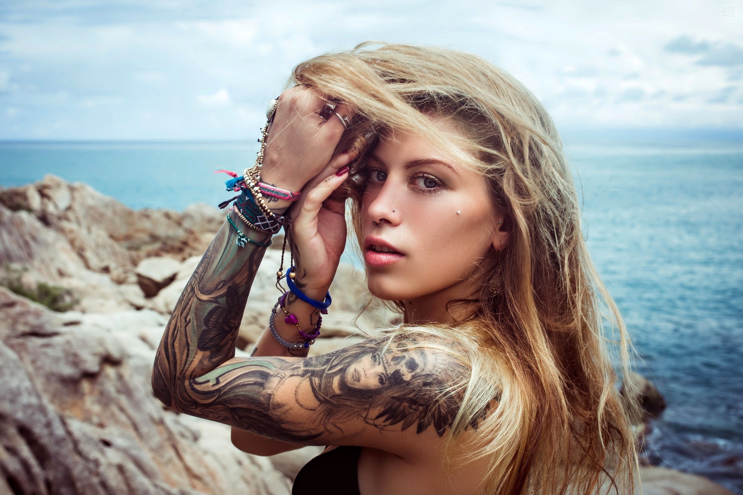 Blonde Blue Eyes Depth Of Field Girl Model Tattoo Woman 2560x1707