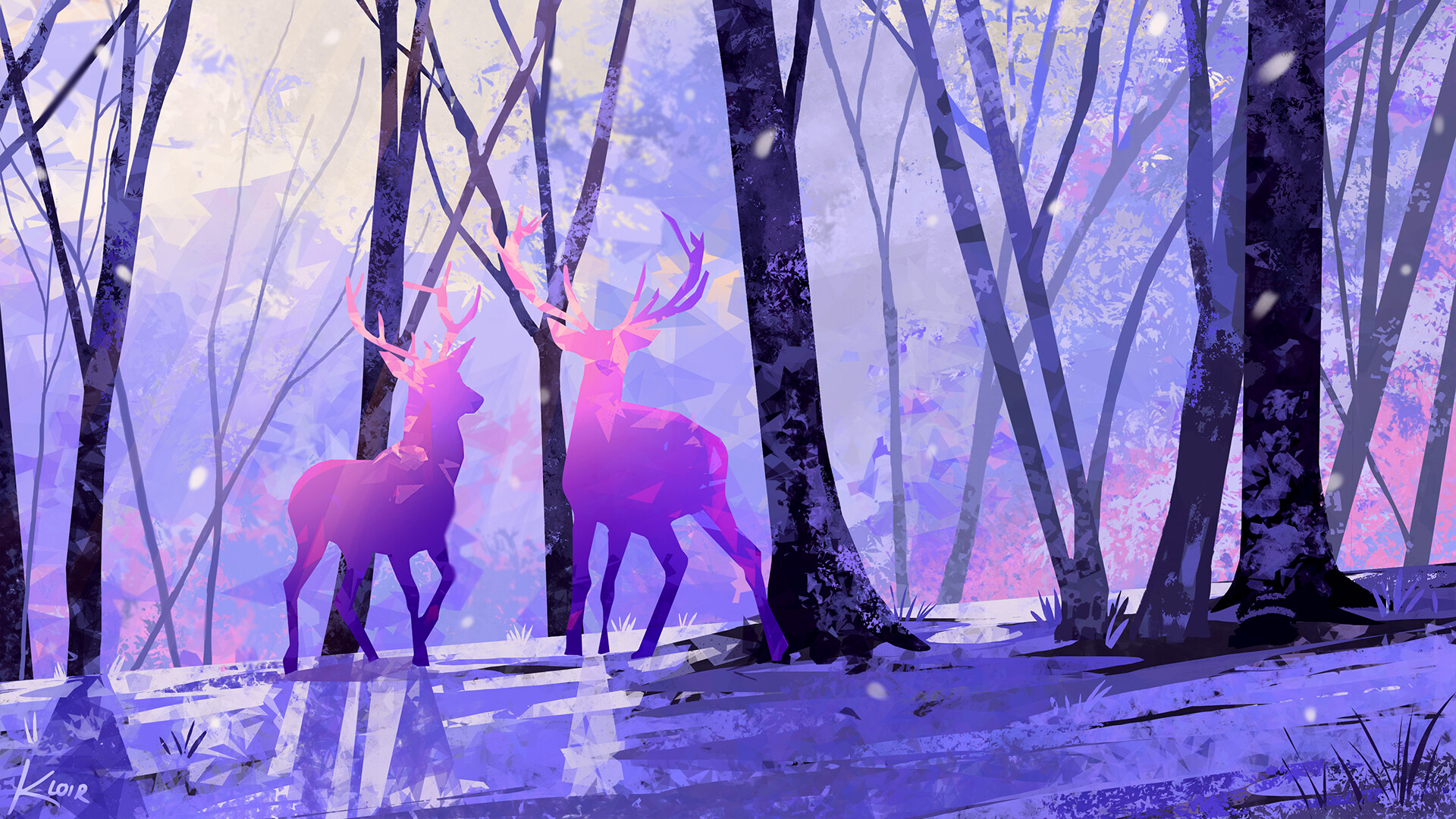 Samantha Lee Artwork Deer Horns Trees Digital Painting Digital Art Forest Leaves Shiny Animals Tree  1920x1080