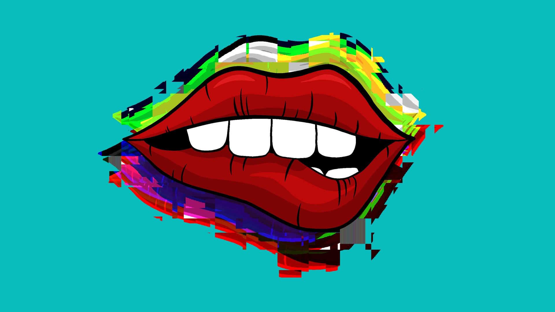 Lips Red Glitch Art Teeth Women Comic Art Simple 1920x1080