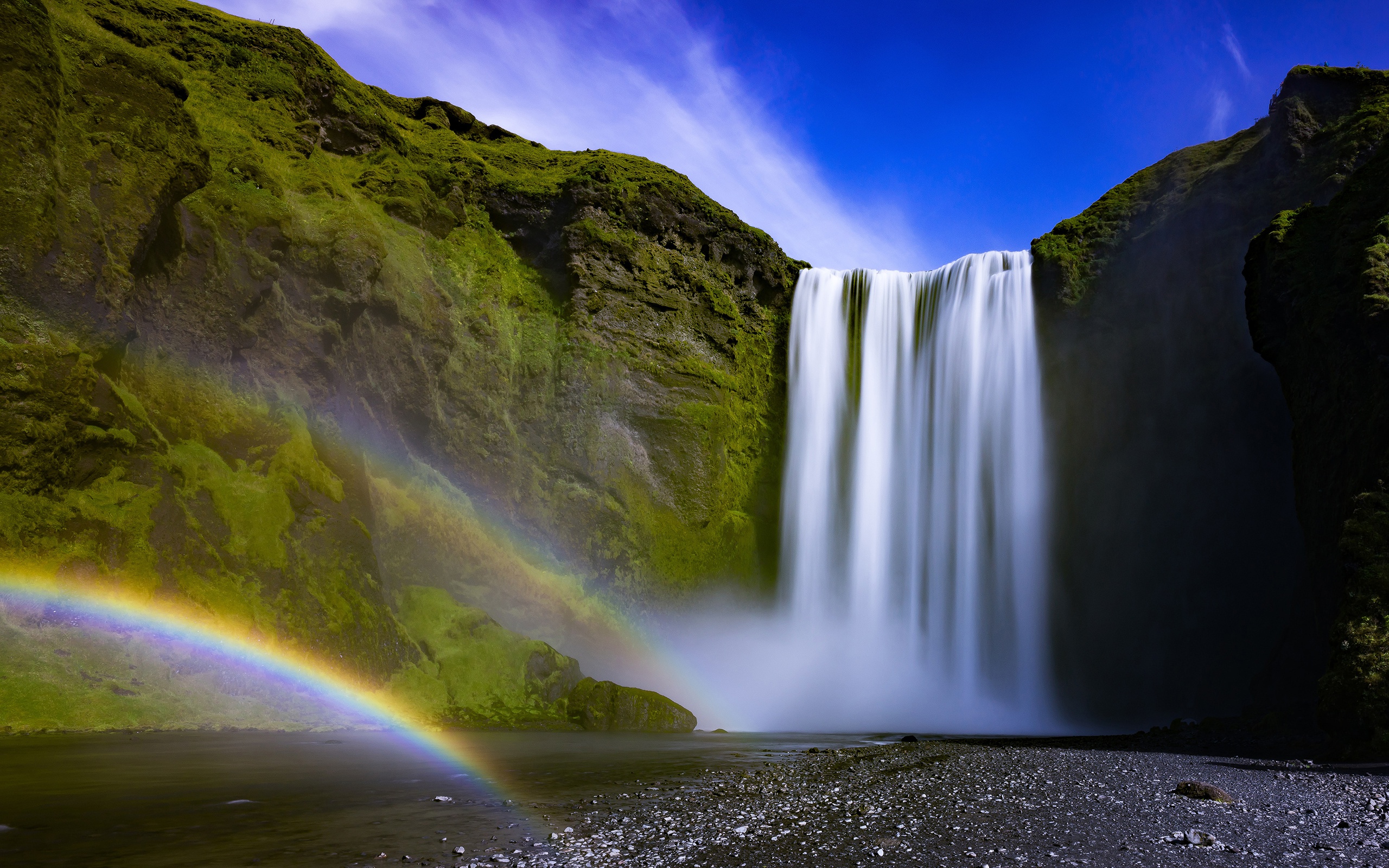 Cliff Nature Rainbow Waterfall 2560x1600