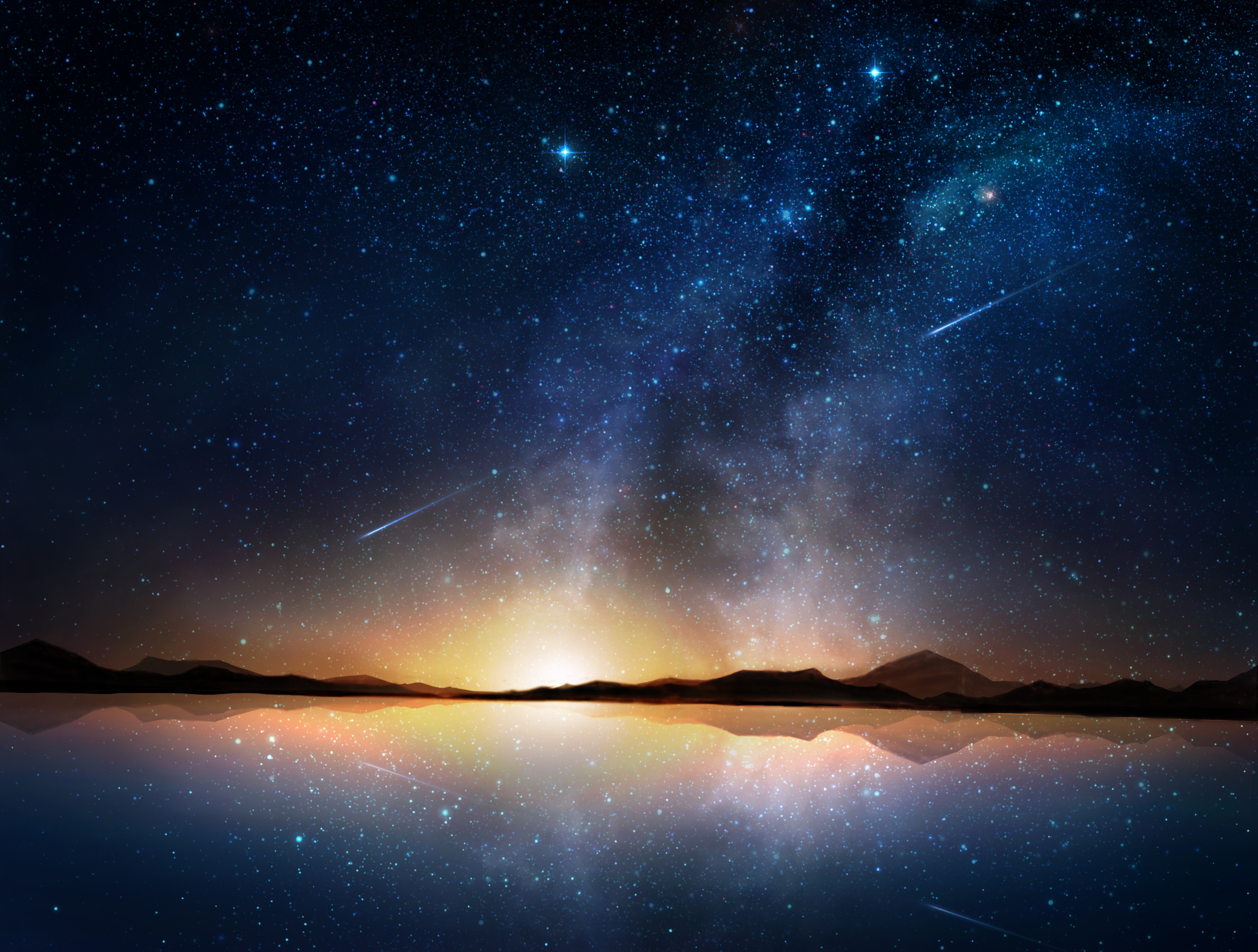 Reflection Shooting Star Starry Sky 2560x1937