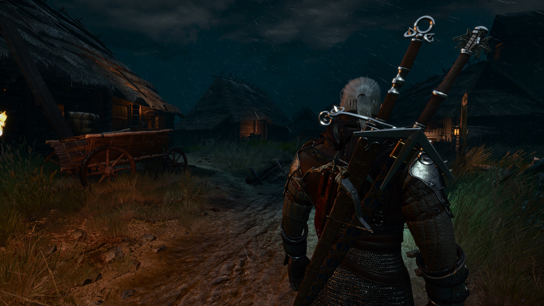 CD Projekt RED White Hair Rain Screen Shot Night Geralt Of Rivia The Witcher 3 Wild Hunt Video Game  2274x1280